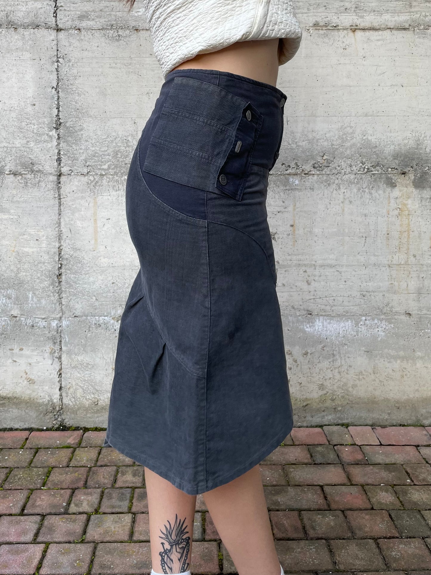 Gonna cargo midi denim 100% cotone - grigio/blu - S