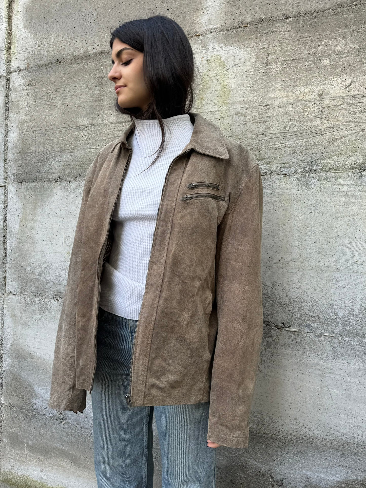 Biker in crosta di nappa beige effetto used