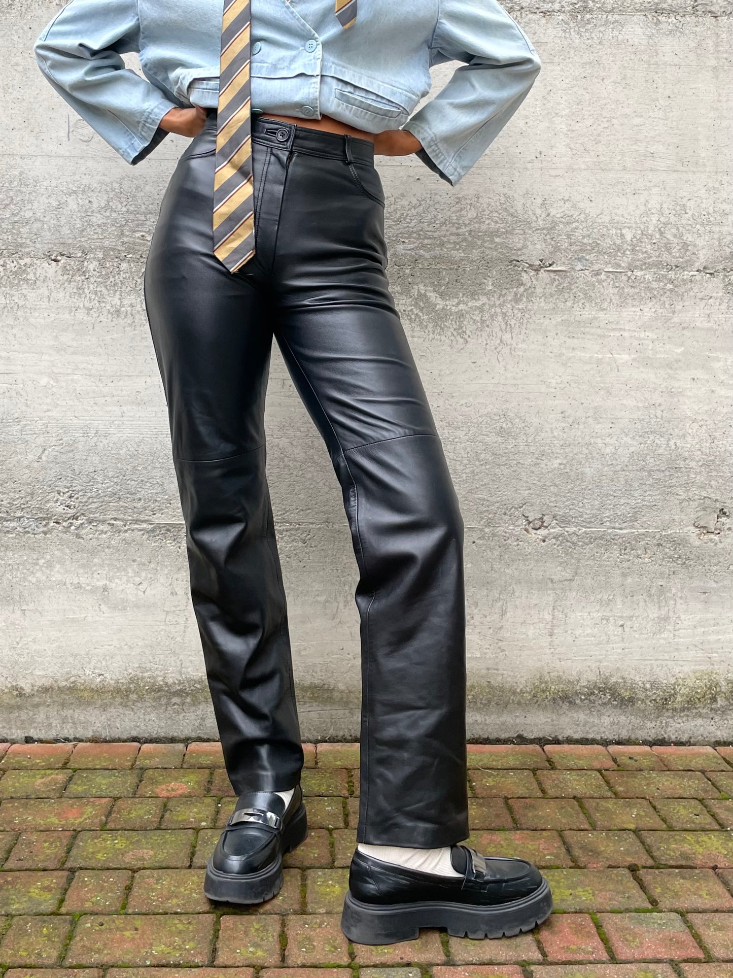 Pantalone vita alta nero in vera pelle - taglia 38/40it (XS/S)