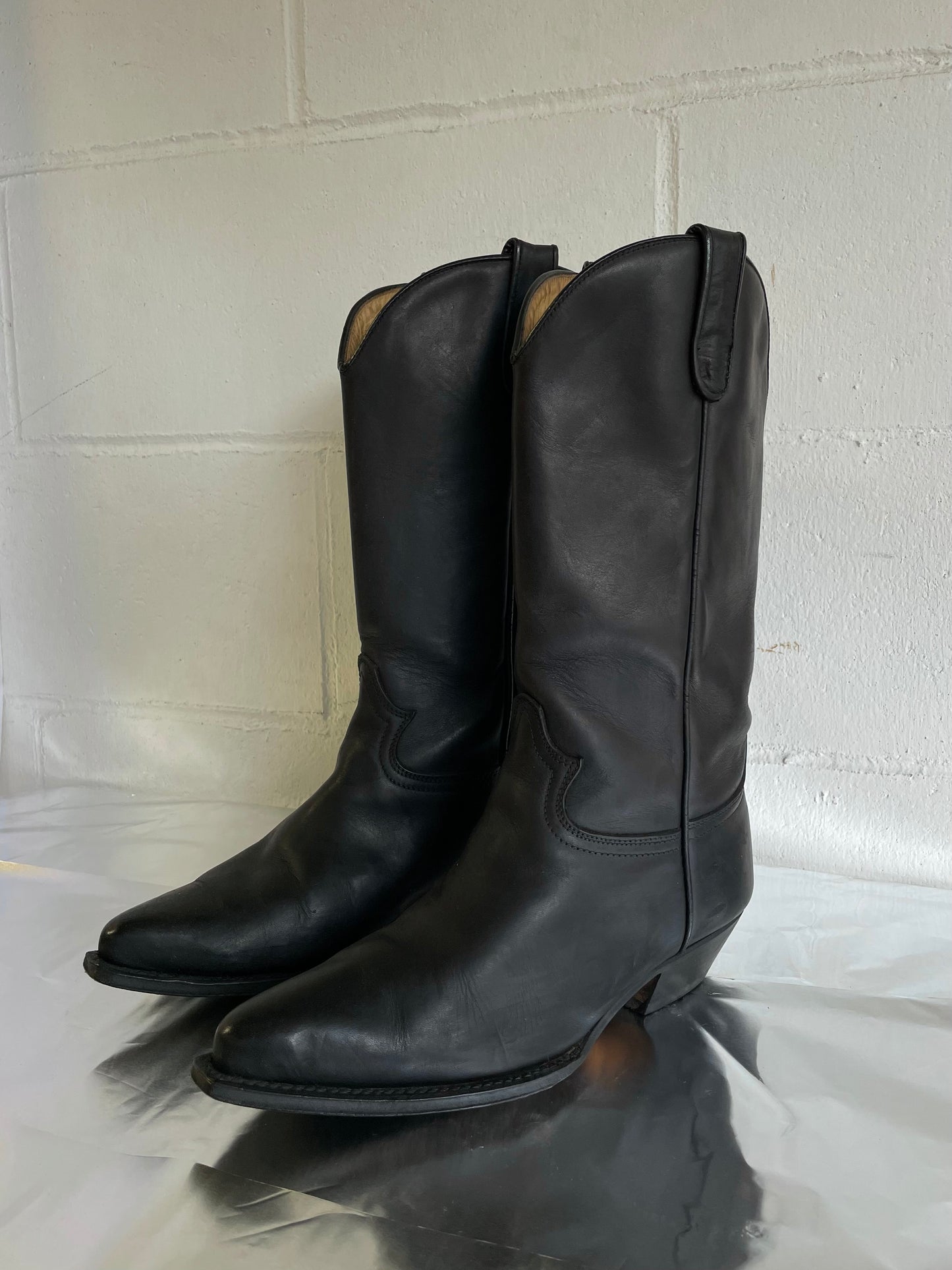 EU 39.5/40 - Texano vintage vera pelle nero liscio, tacco basso