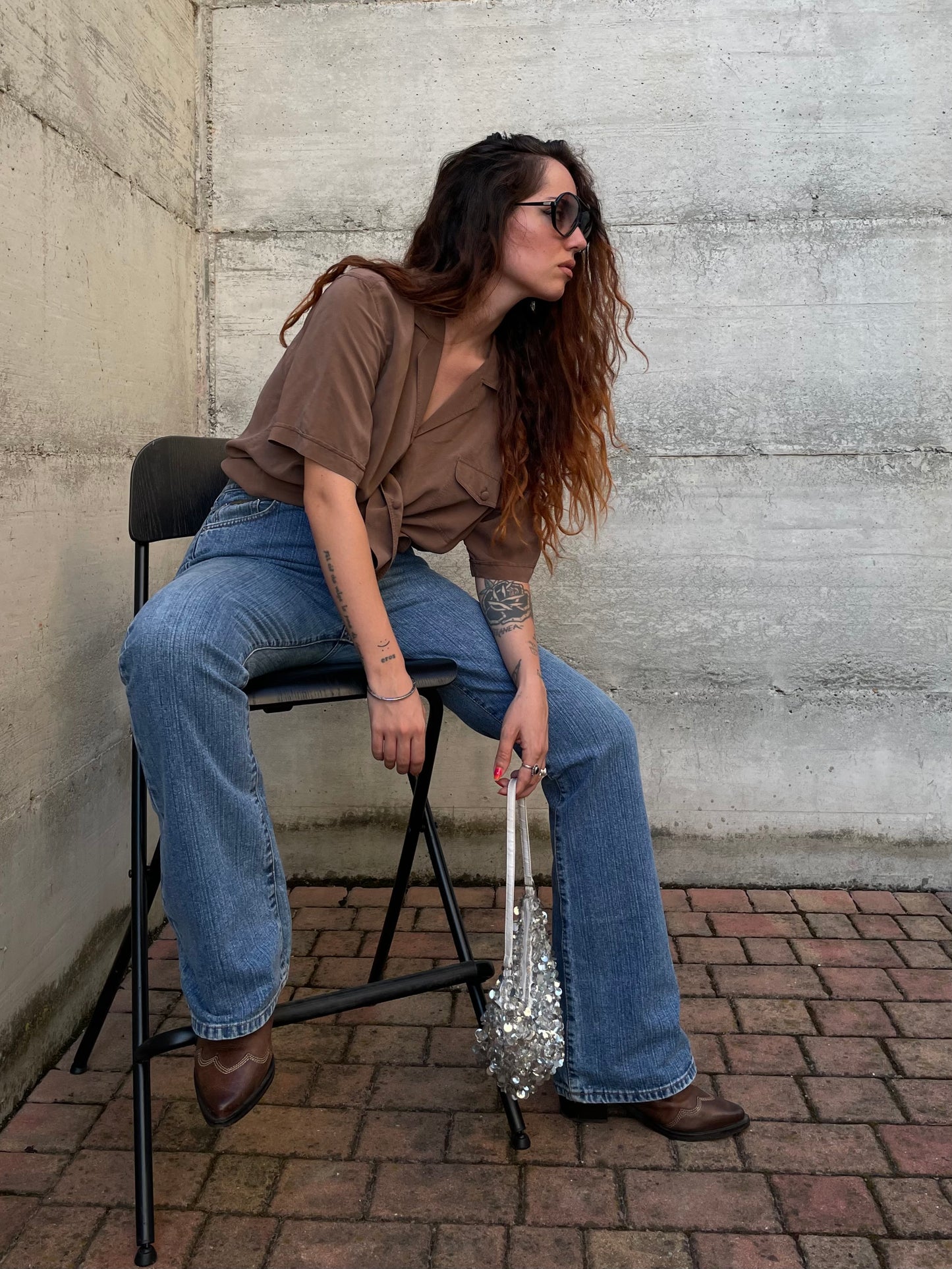 Jeans vintage lavaggio medio a zampa, taglia 42it