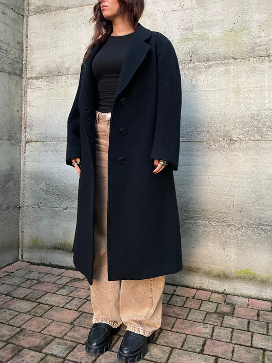 Cappotto nero sartoriale 100% lana, taglia L