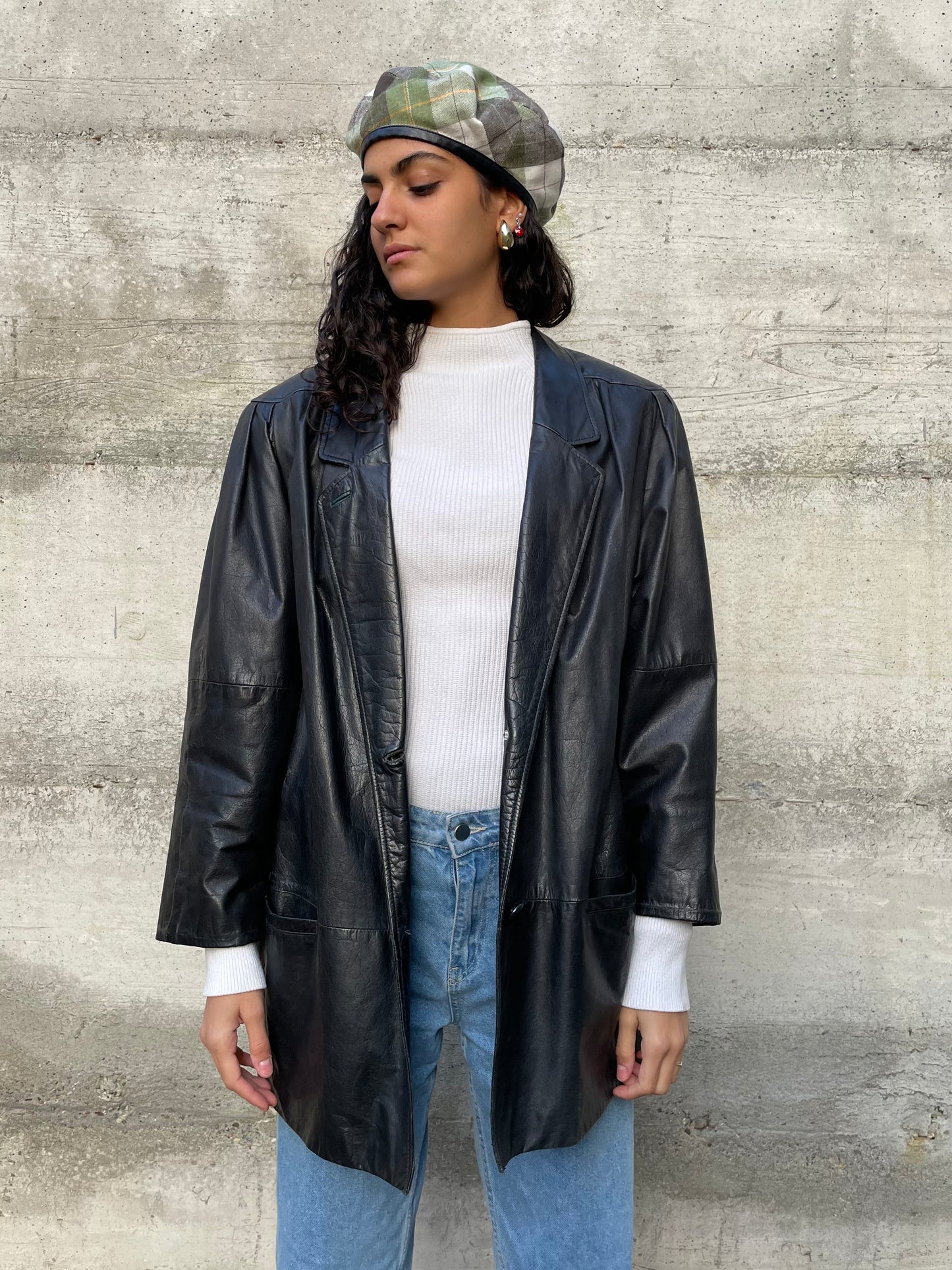 Giacca vera pelle nera 80s liscia