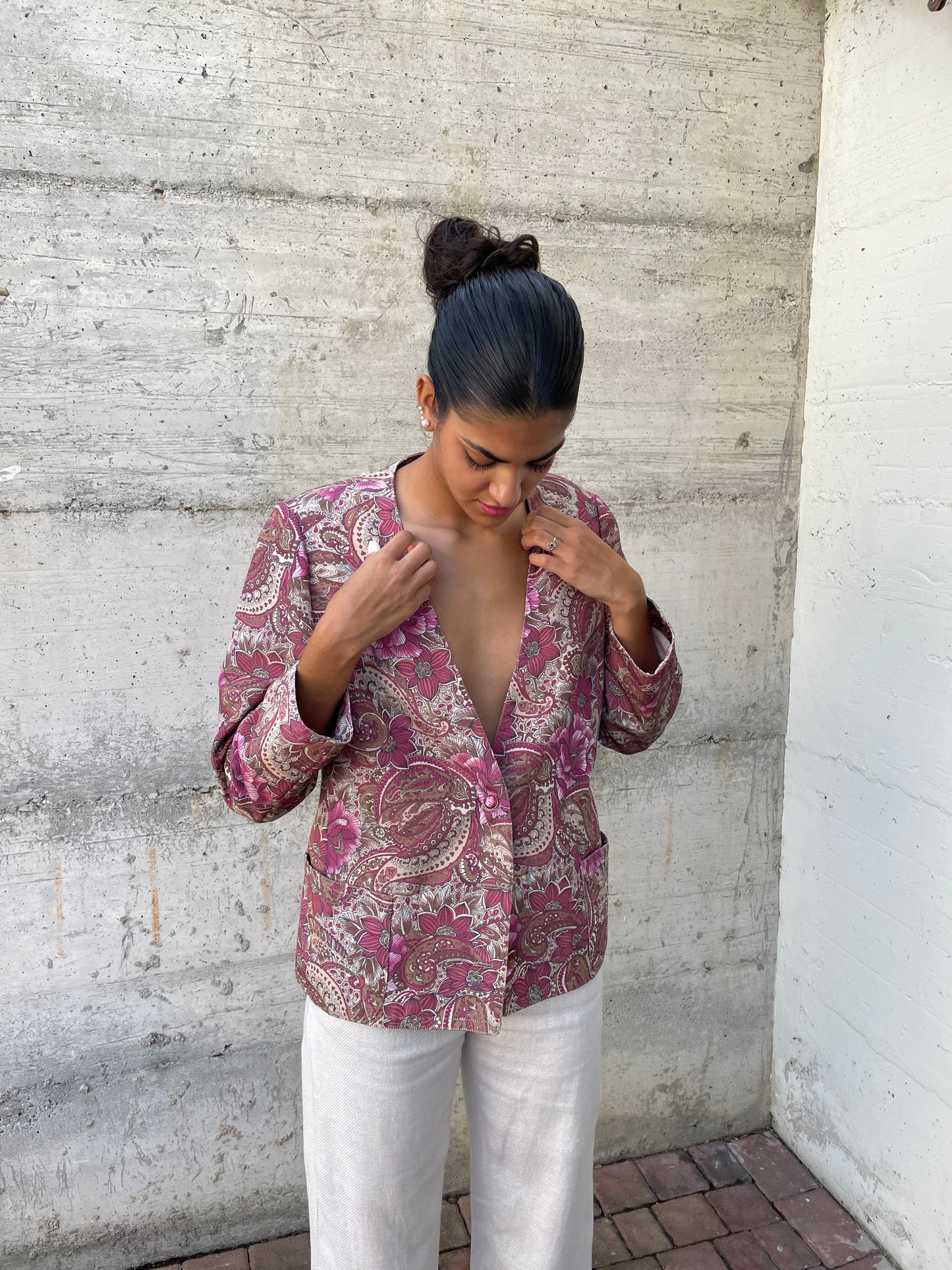 Blazer sartoriale in misto cotone fantasia - taglia M