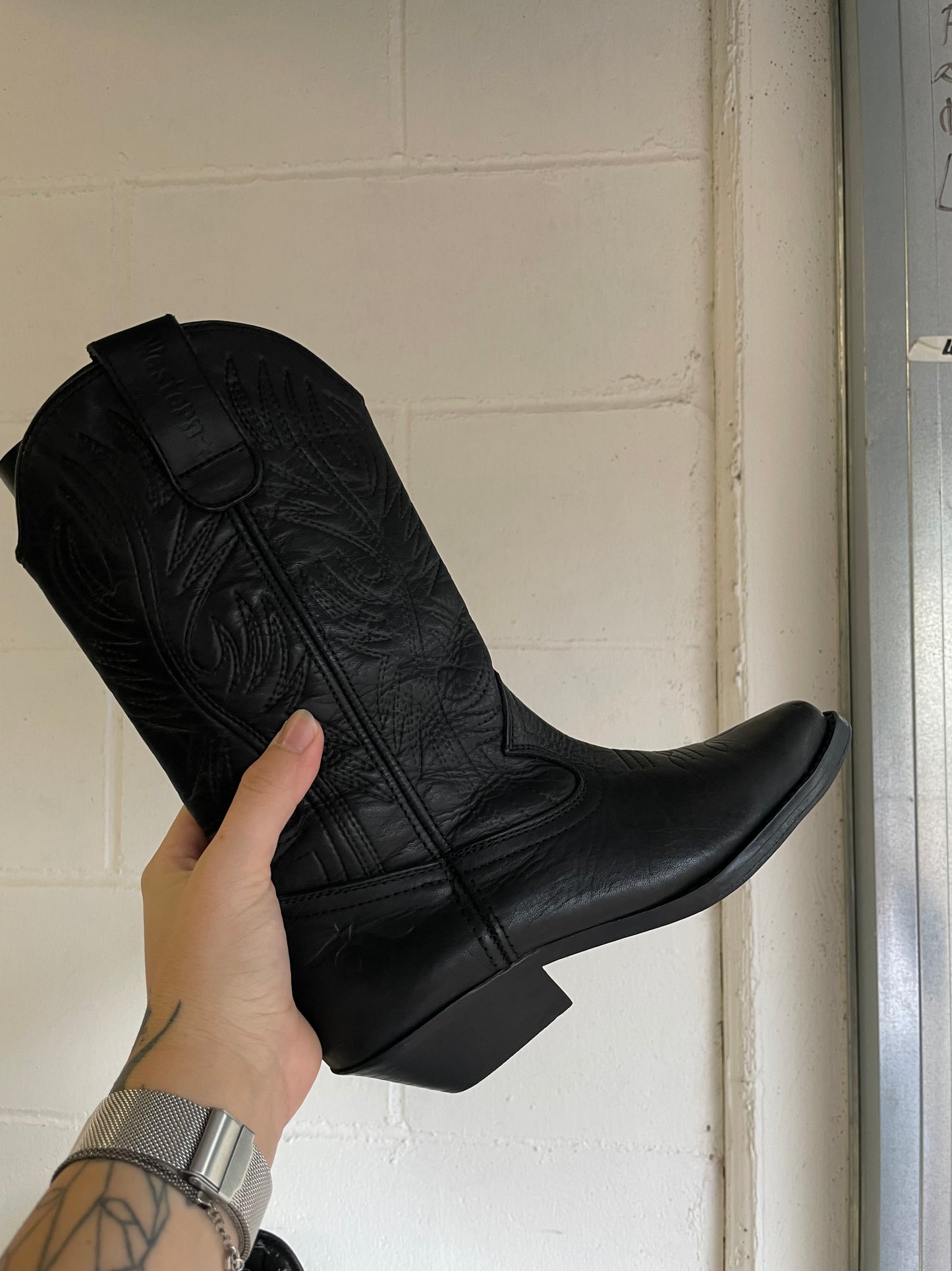 EU 37 - Original Arizona Western Boots, neri, vera pelle, pari a nuovo!