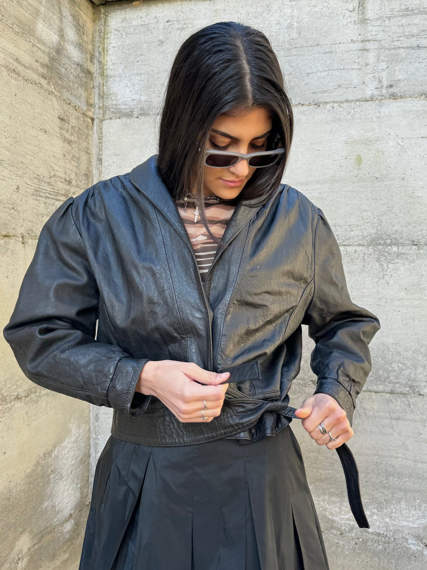 Bomber 80s crop in vera pelle nappata