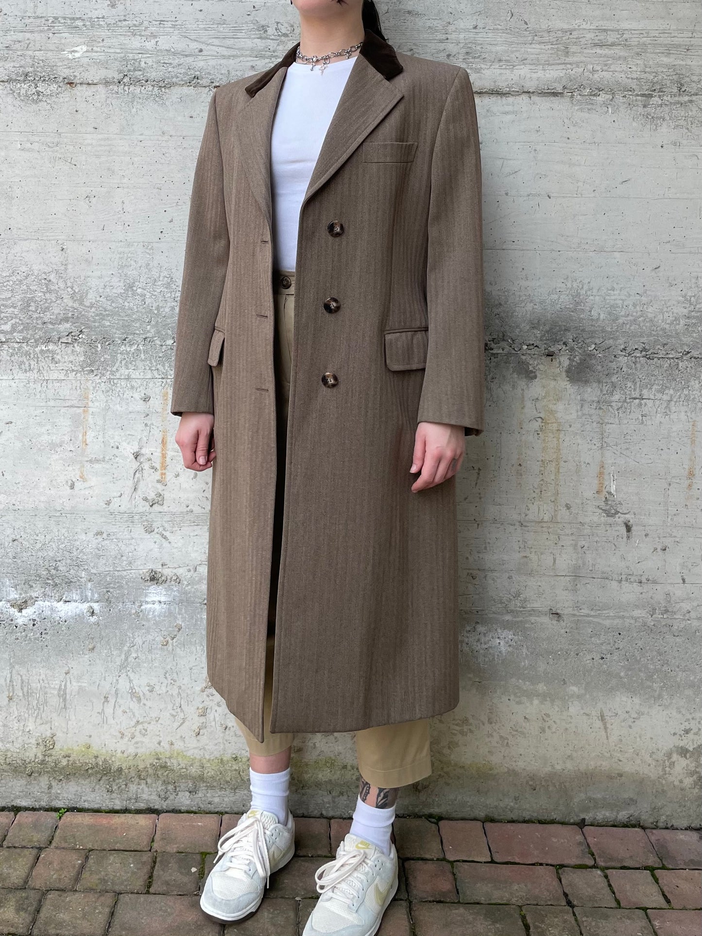 Soprabito cachi gessato mezza stagione 100% lana - 44it donna