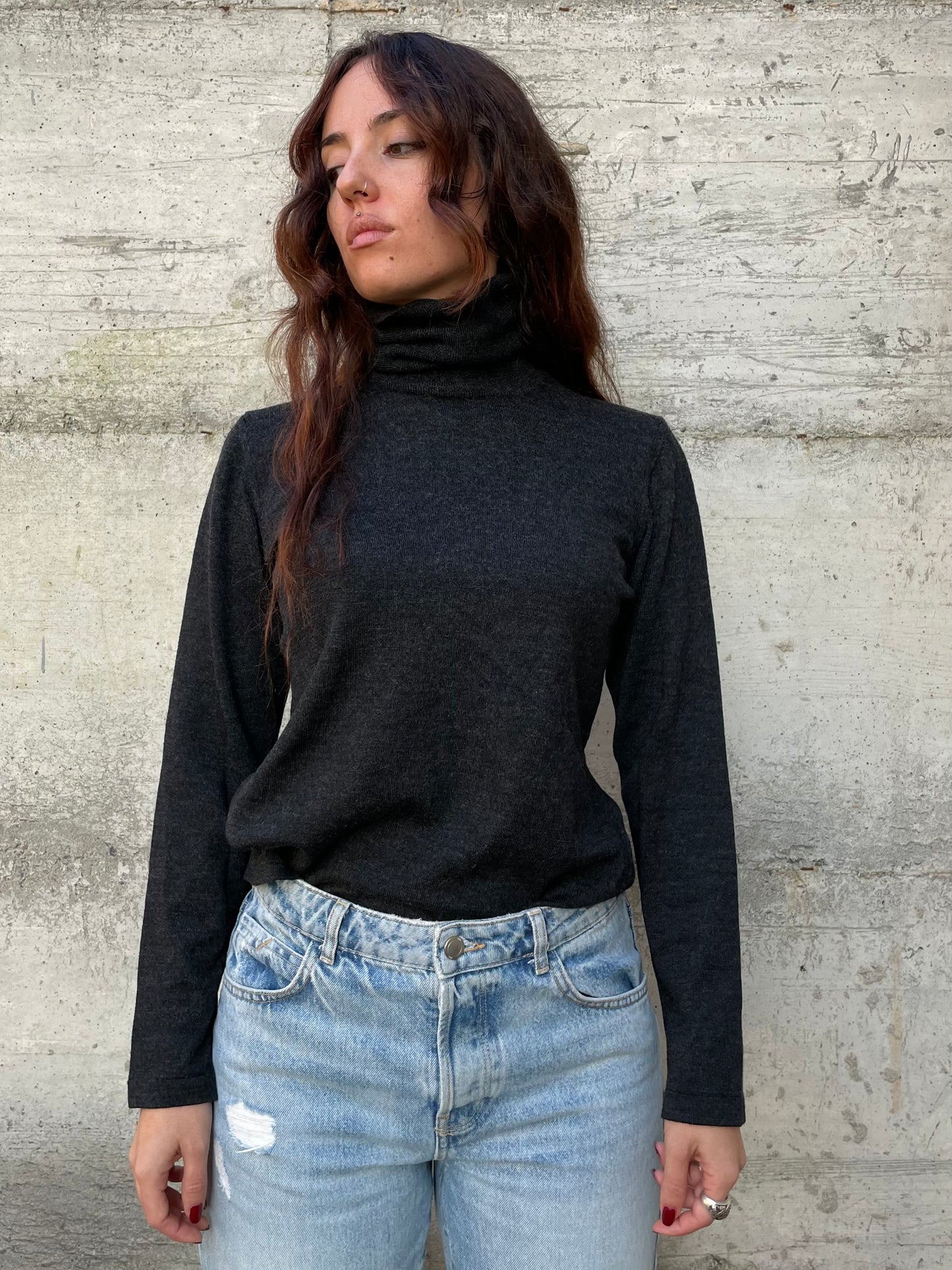 Dolcevita leggero 100% lana vergine grigio scuro - taglia M