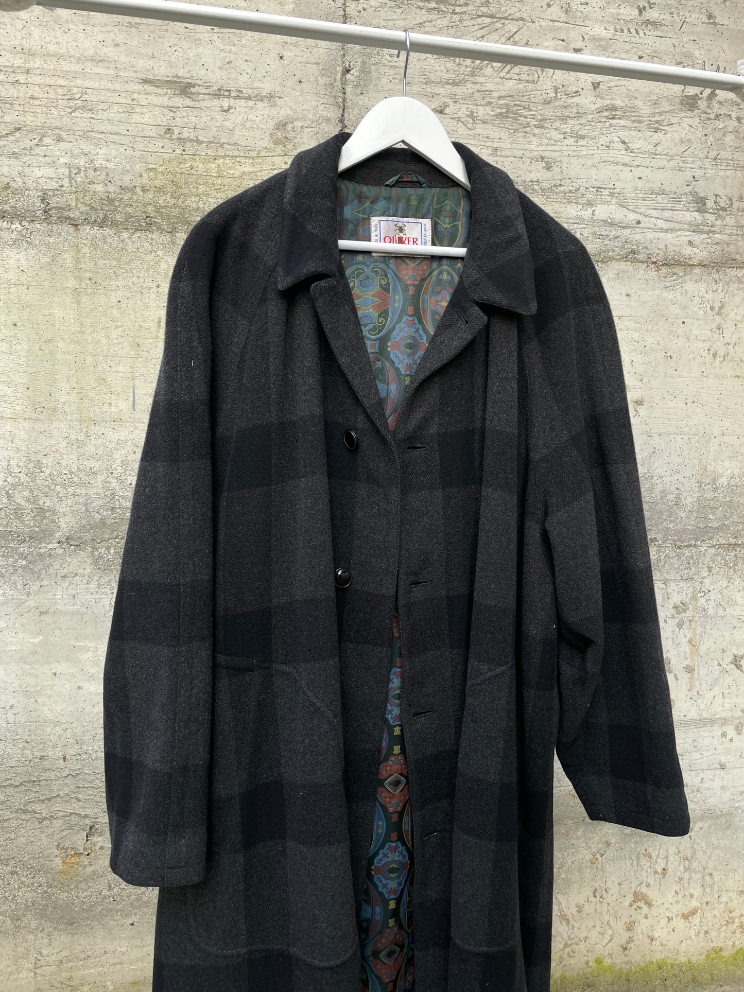 Cappotto Oliver by Valentino tartan grigio scuro, 100% lana - taglia M uomo