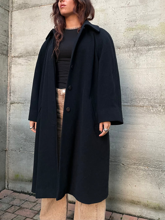 Cappotto nero sartoriale 100% lana vergine, taglia L