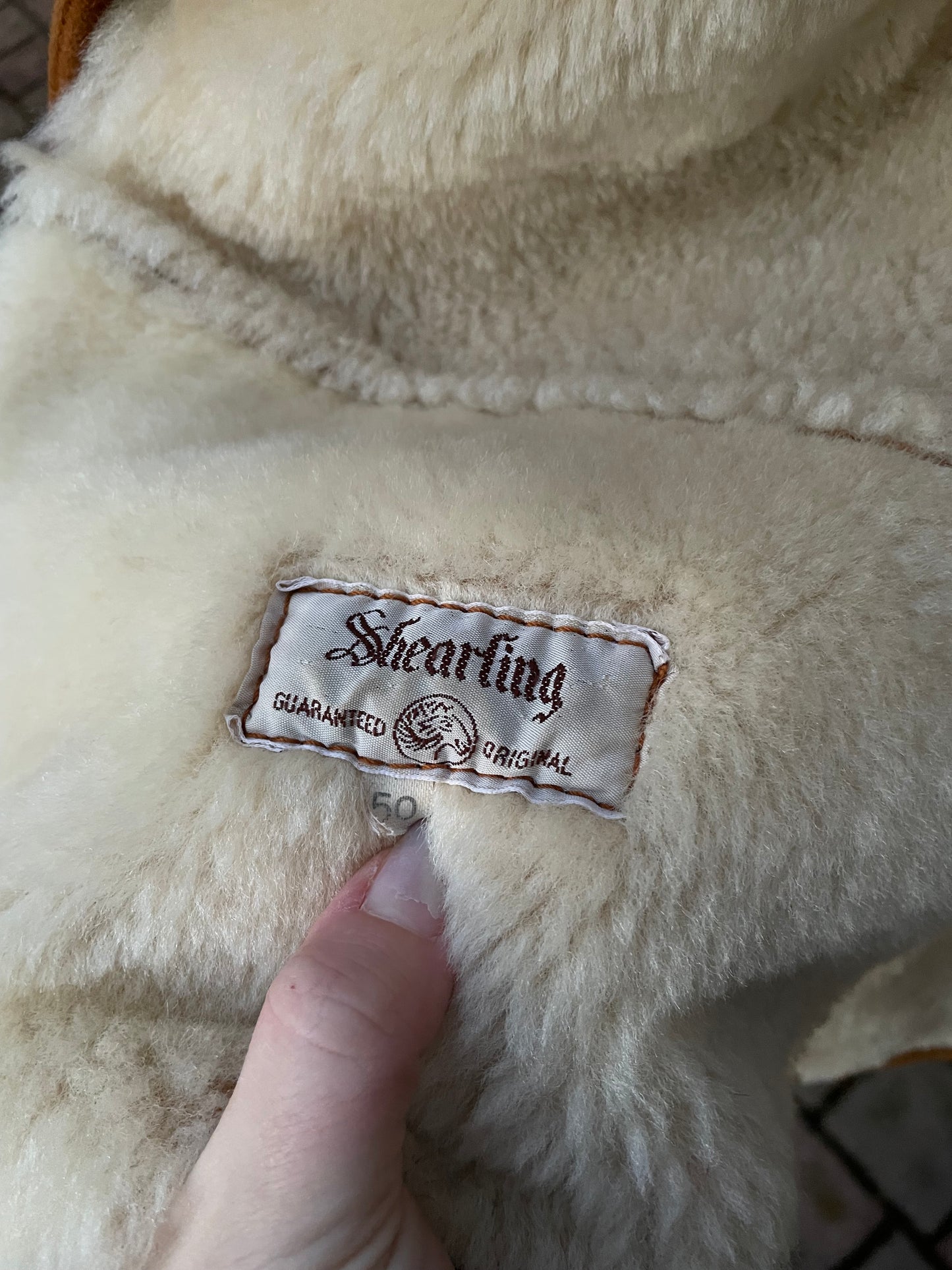 Montone originale Shearling caramello scamosciato, taglia 50it uomo