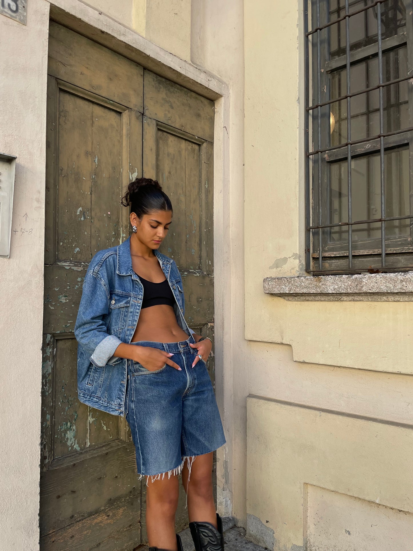 Giacca vintage denim lavaggio medio - taglia L donna