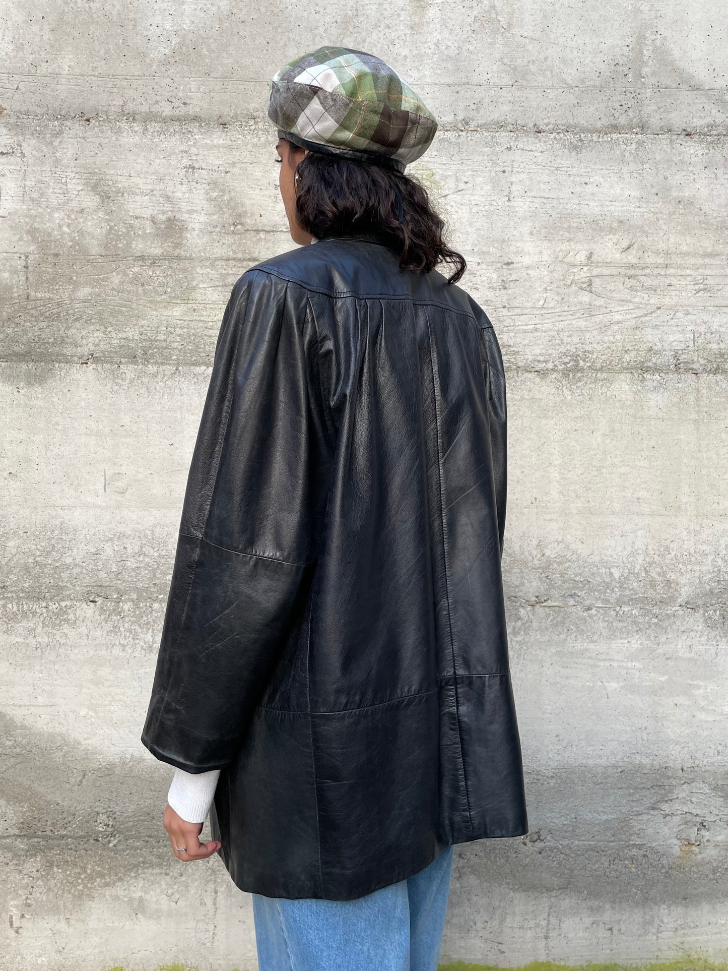 Giacca vera pelle nera 80s liscia