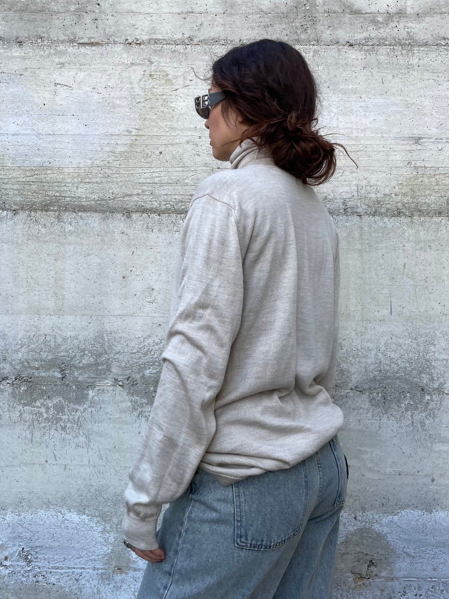 Dolcevita fine lungo sabbia, 100% lana merino