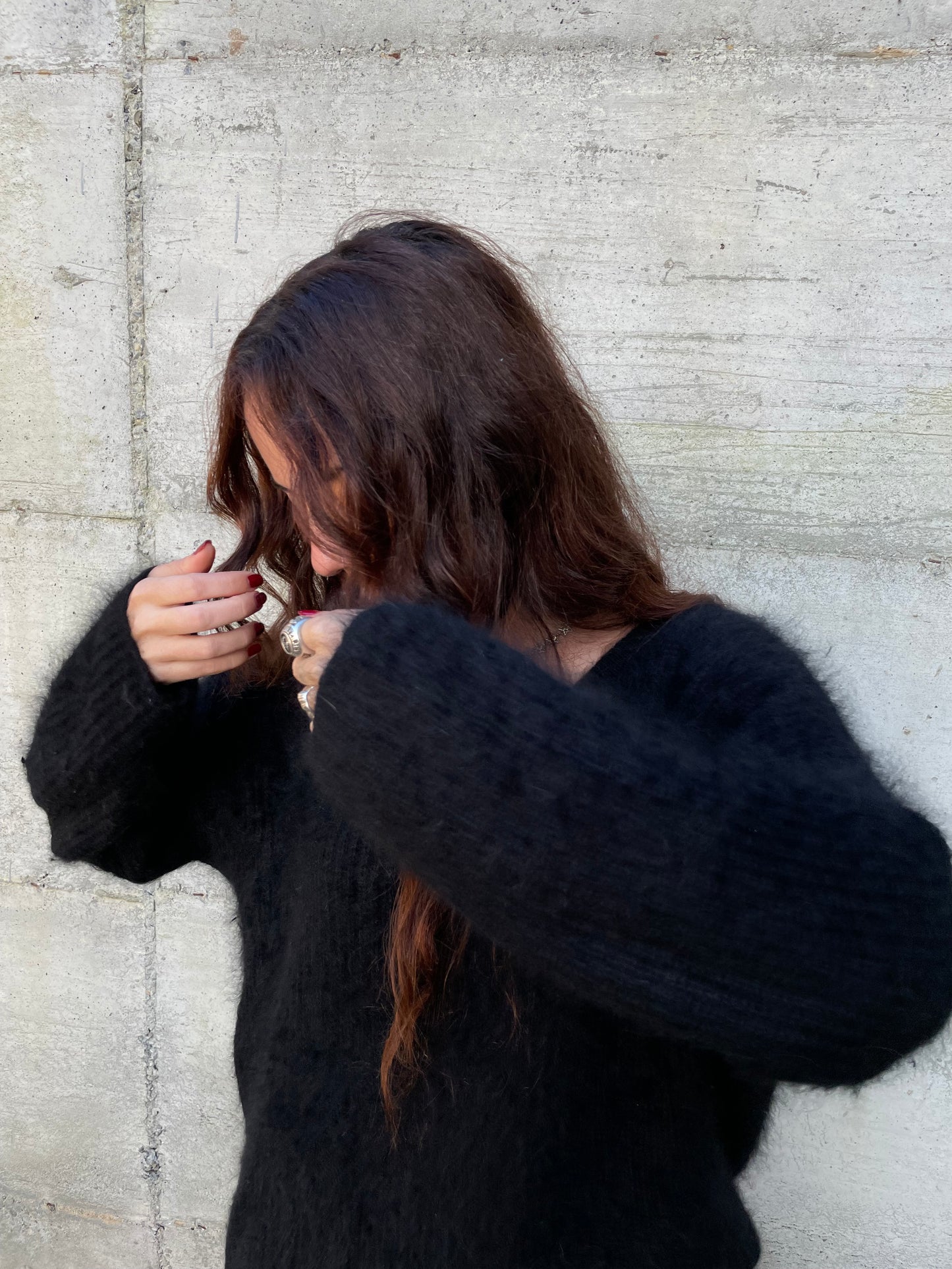 Maxi maglione nero in lana d'angora - taglia unica