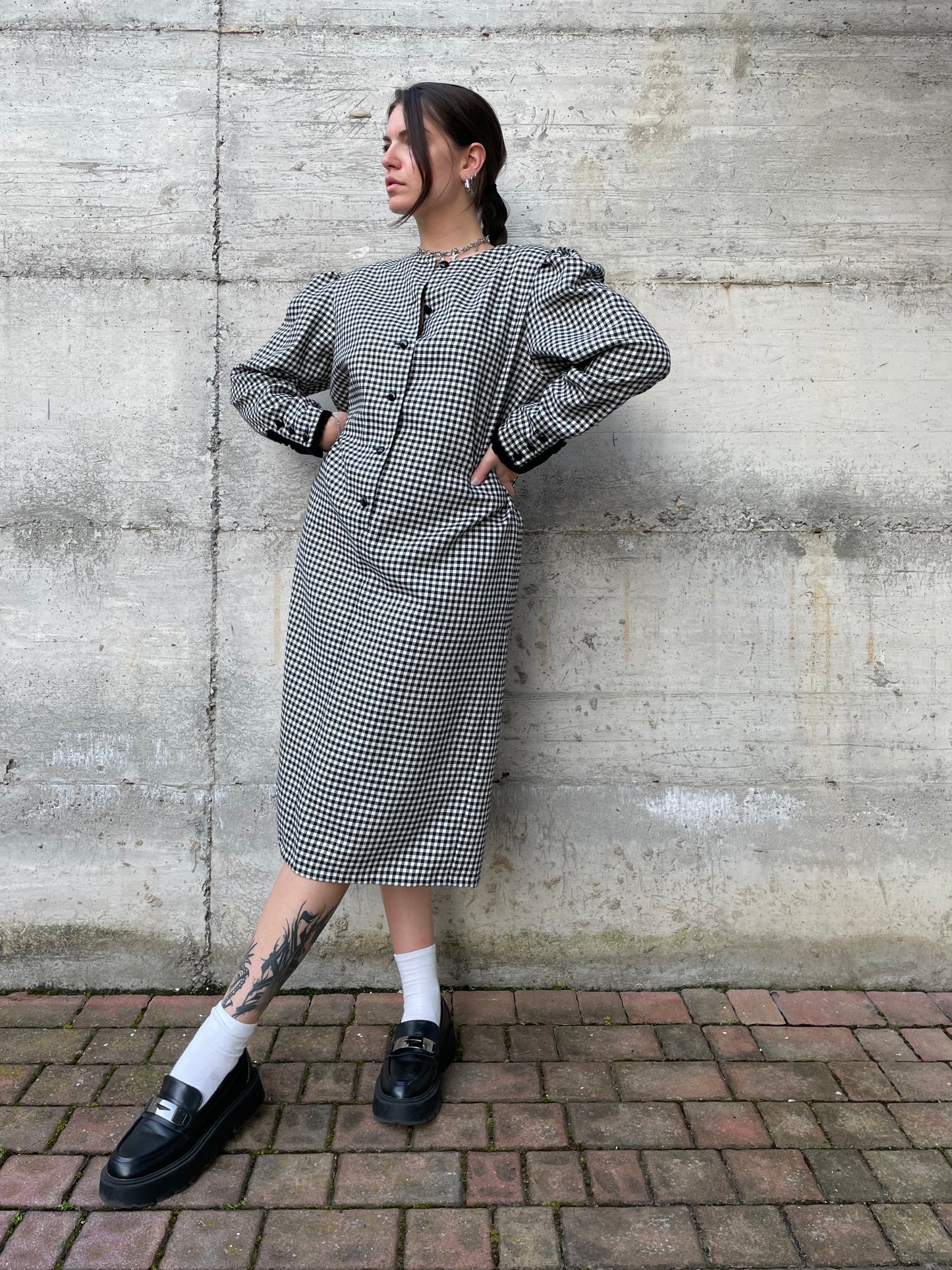 Vestito midi vichy bianco e nero Luisa Spagnoli - M/L