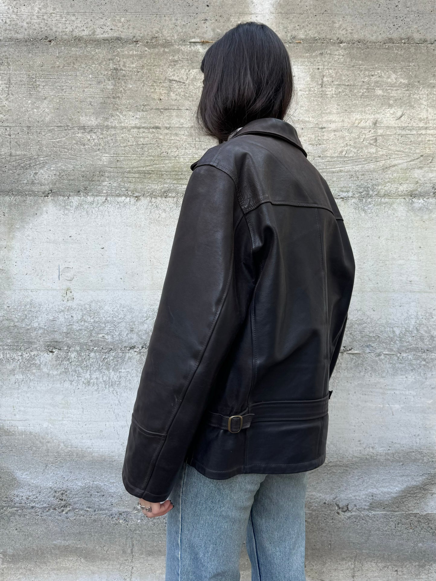 Biker liscio in cuoio testa di moro