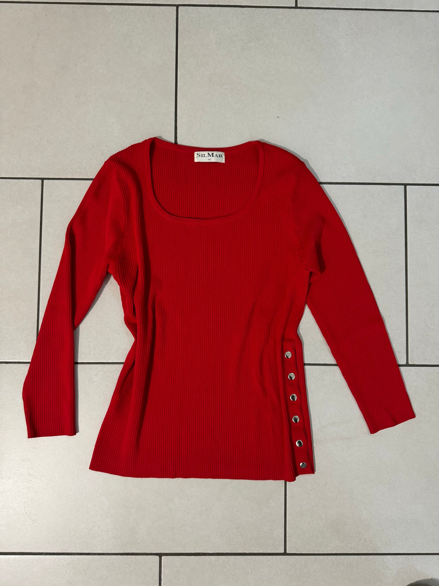 Maglia stretch a costine in misto viscosa e cotone