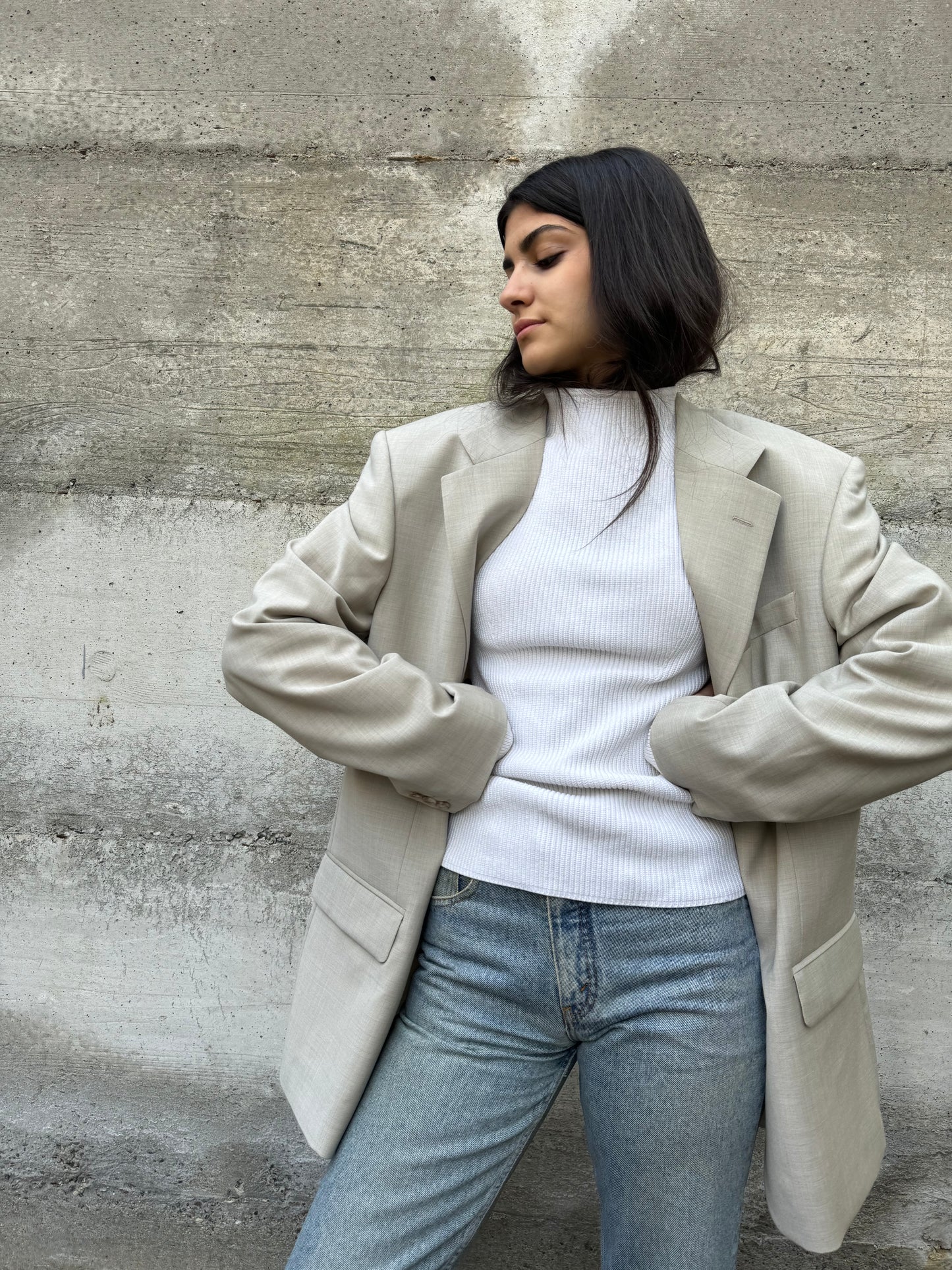 Blazer oversize sabbia in fresco lana