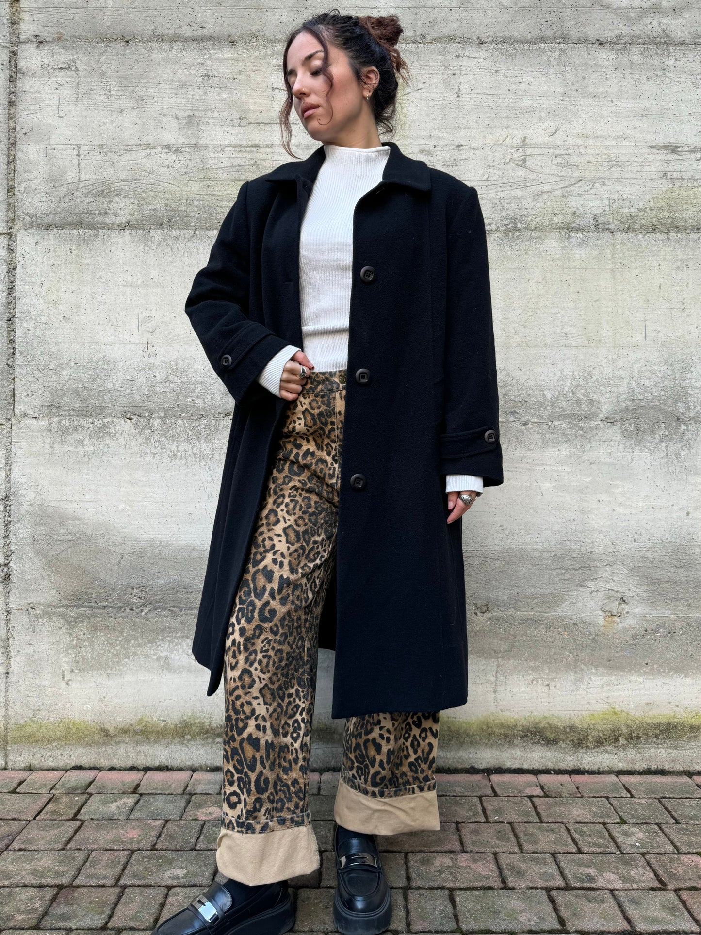 Cappotto sartoriale donna monopetto nero, in misto lana e cashmere