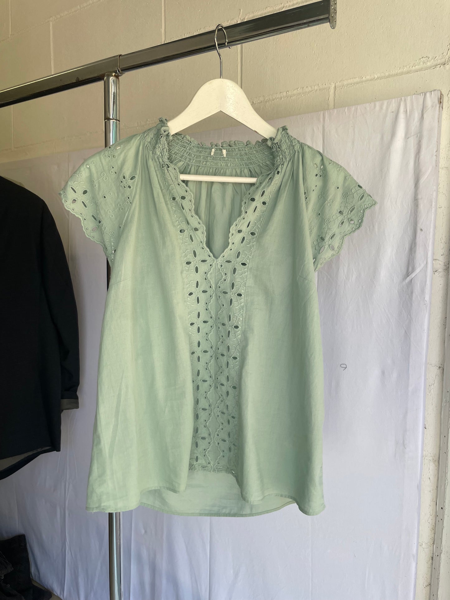 Top sangallo turchese, 100% cotone, taglia S