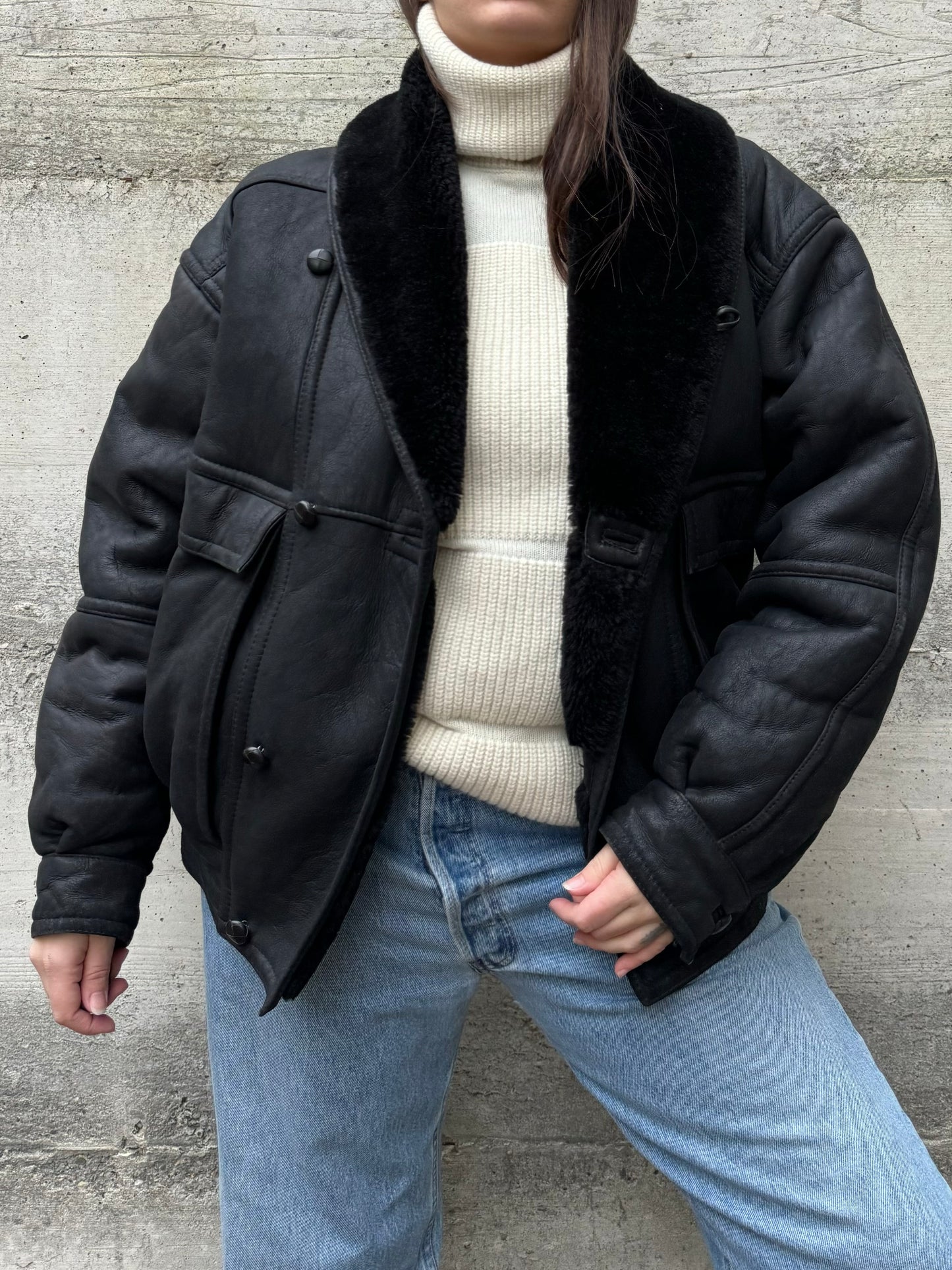 Bomber aviator Shearling nero taglia 48it uomo (S)