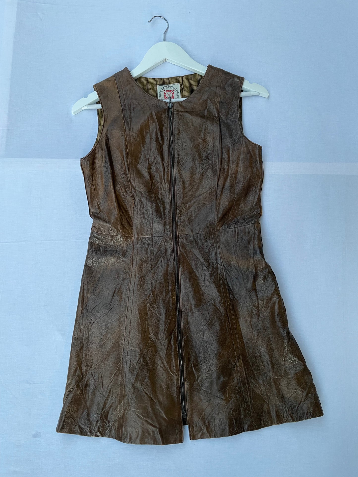 Minidress originale USA smanicato in vera pelle marrone sfumata - taglia S