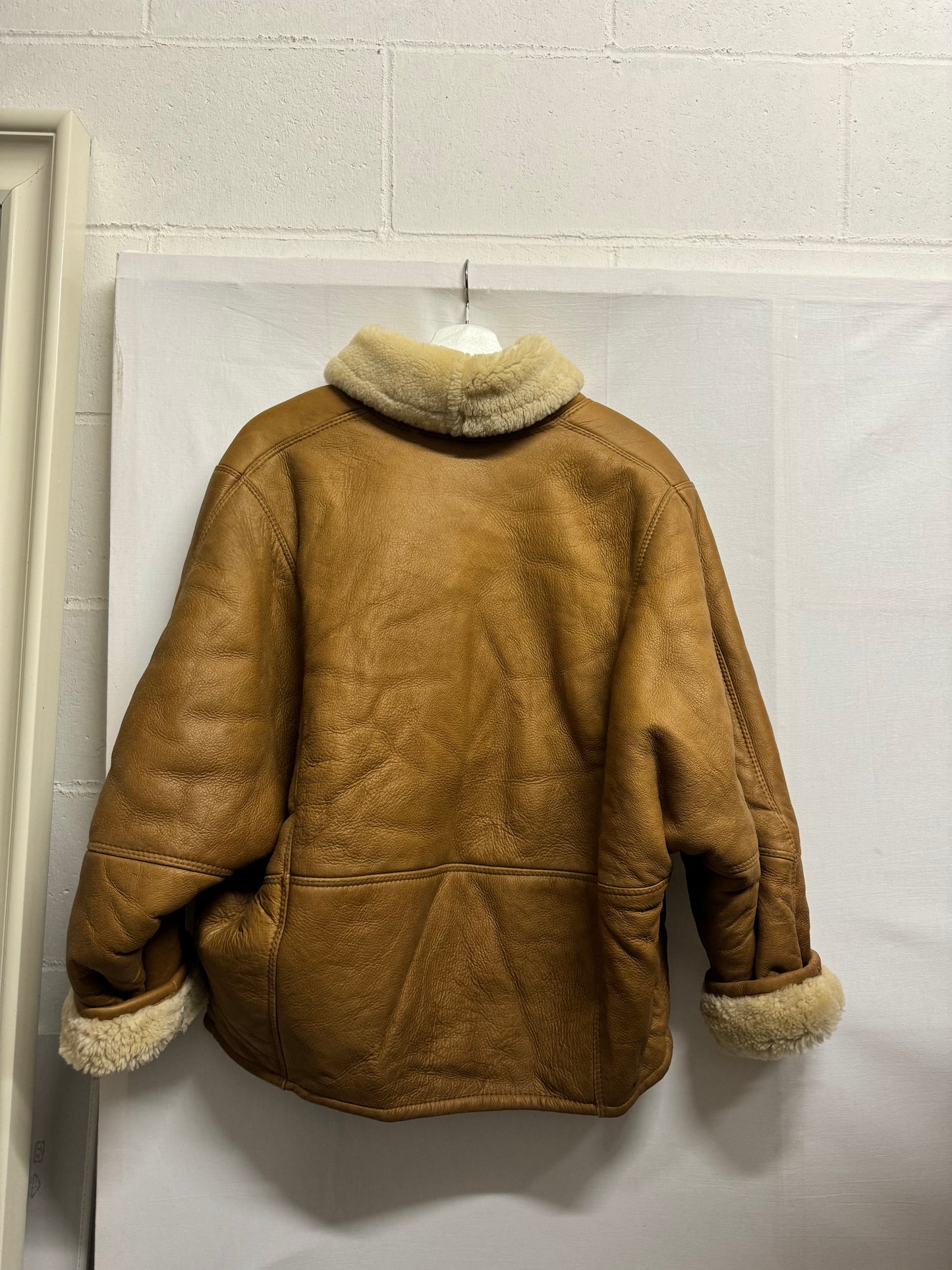 Montone aviator originale Shearling in pelle caramello, rara taglia piccola da donna