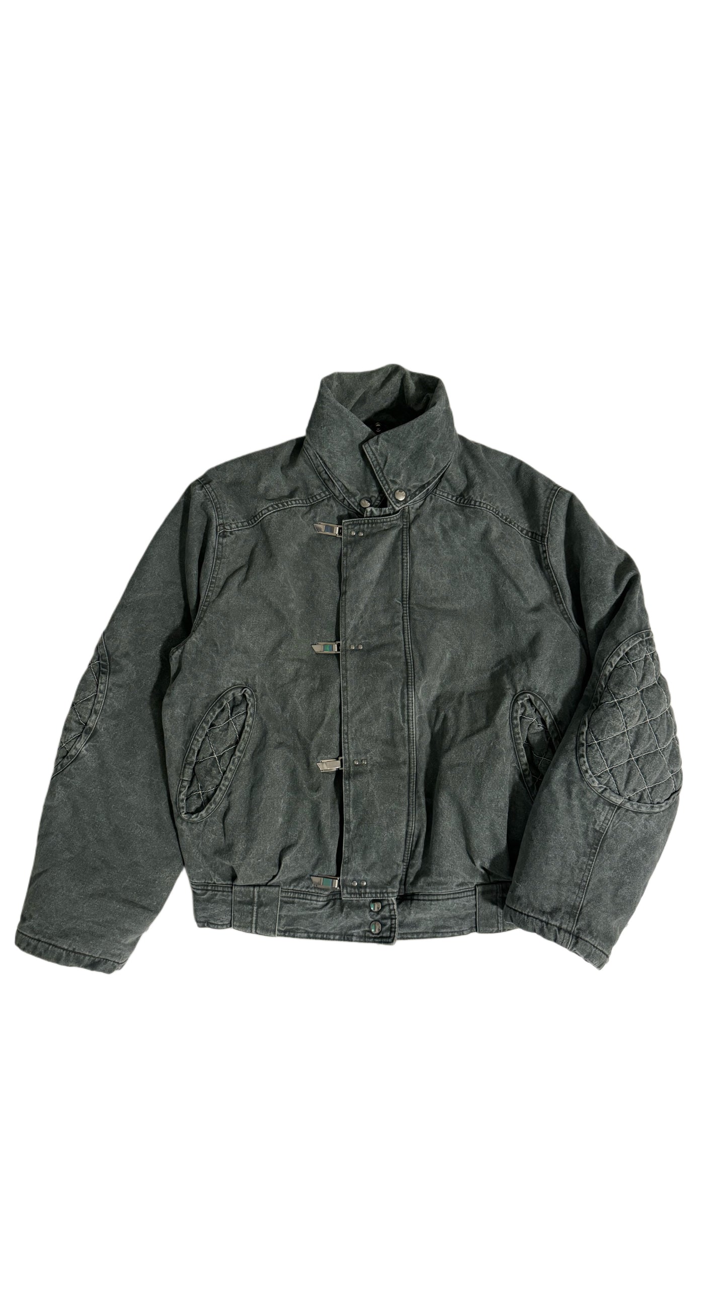 Bomber unisex trapuntato anni 80, in denim grigio con fodera rossa
