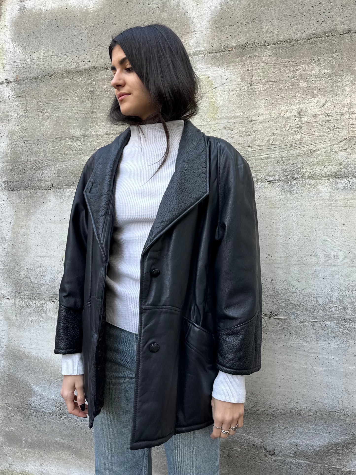 Giacca donna 80s in vera pelle nappata con dettagli lavorati