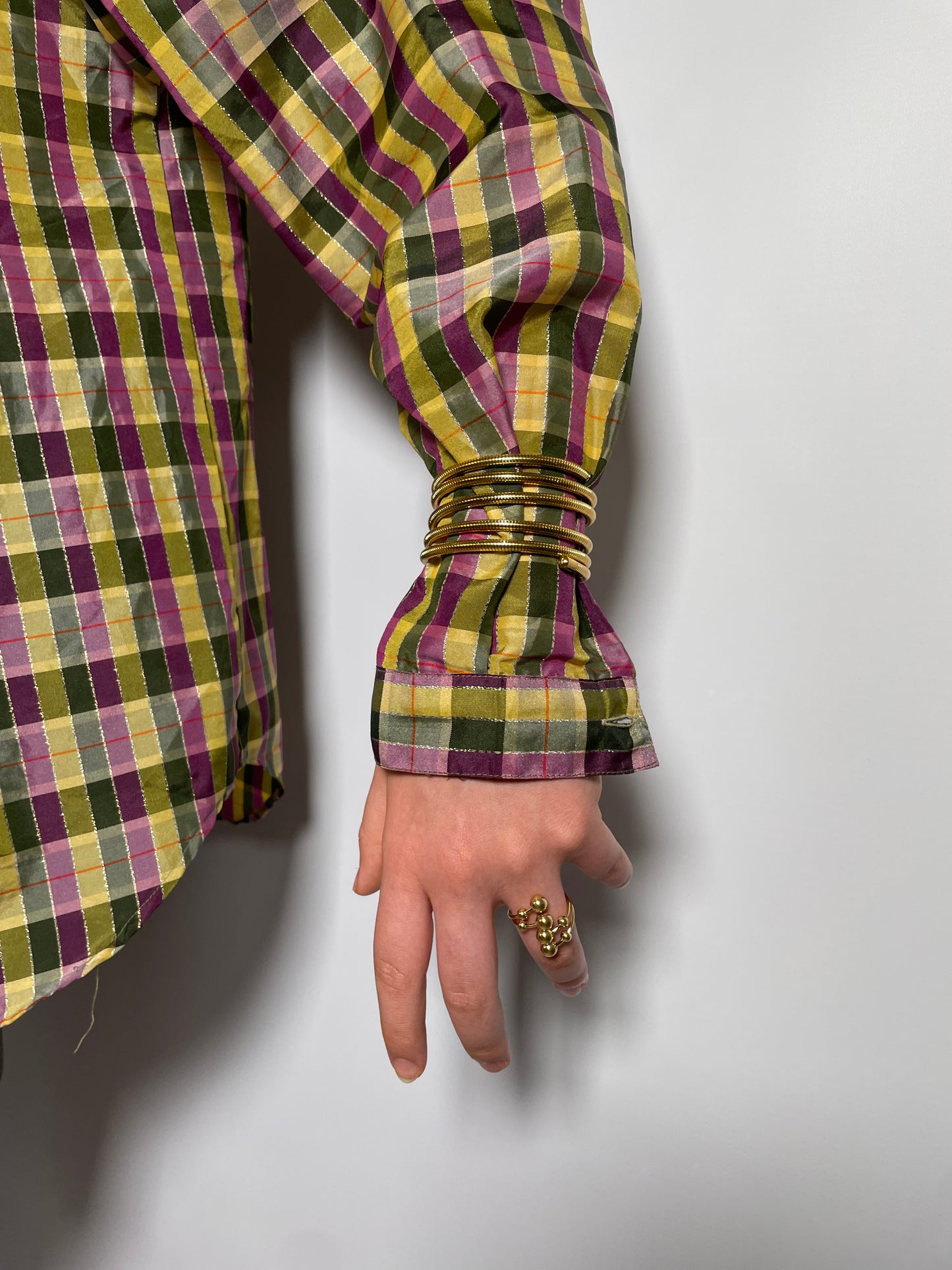 Blusa tartan con balze e filo di lurex - taglia 44