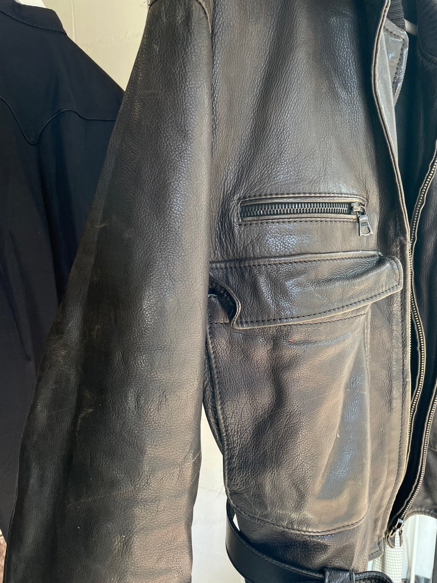 Chiodo vintage distressed in vera pelle - L uomo