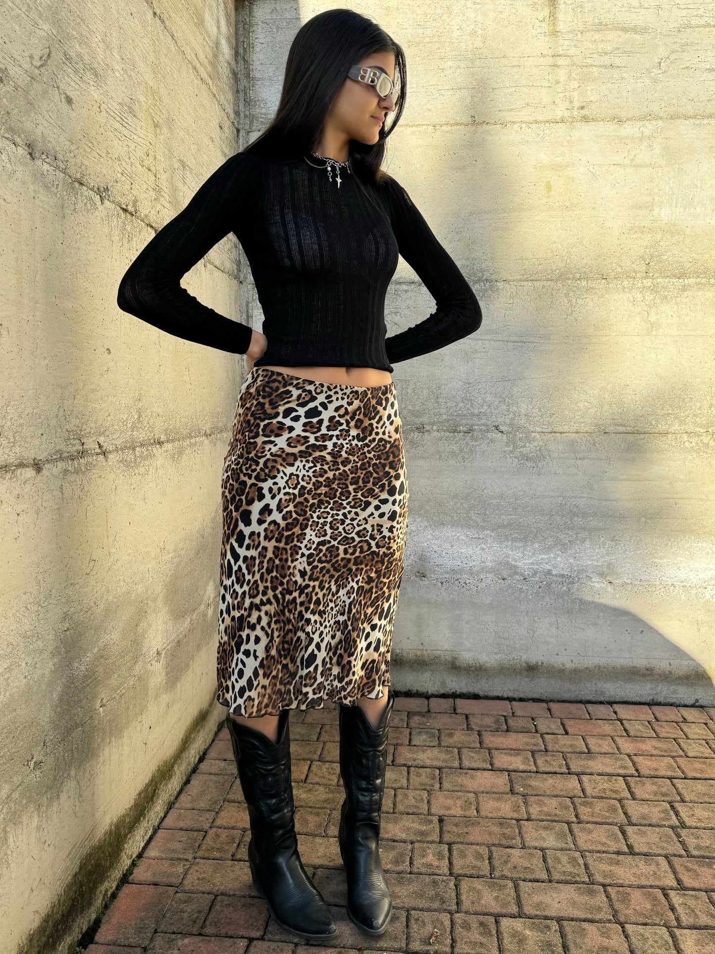 Gonna midi Y2K animalier in viscosa