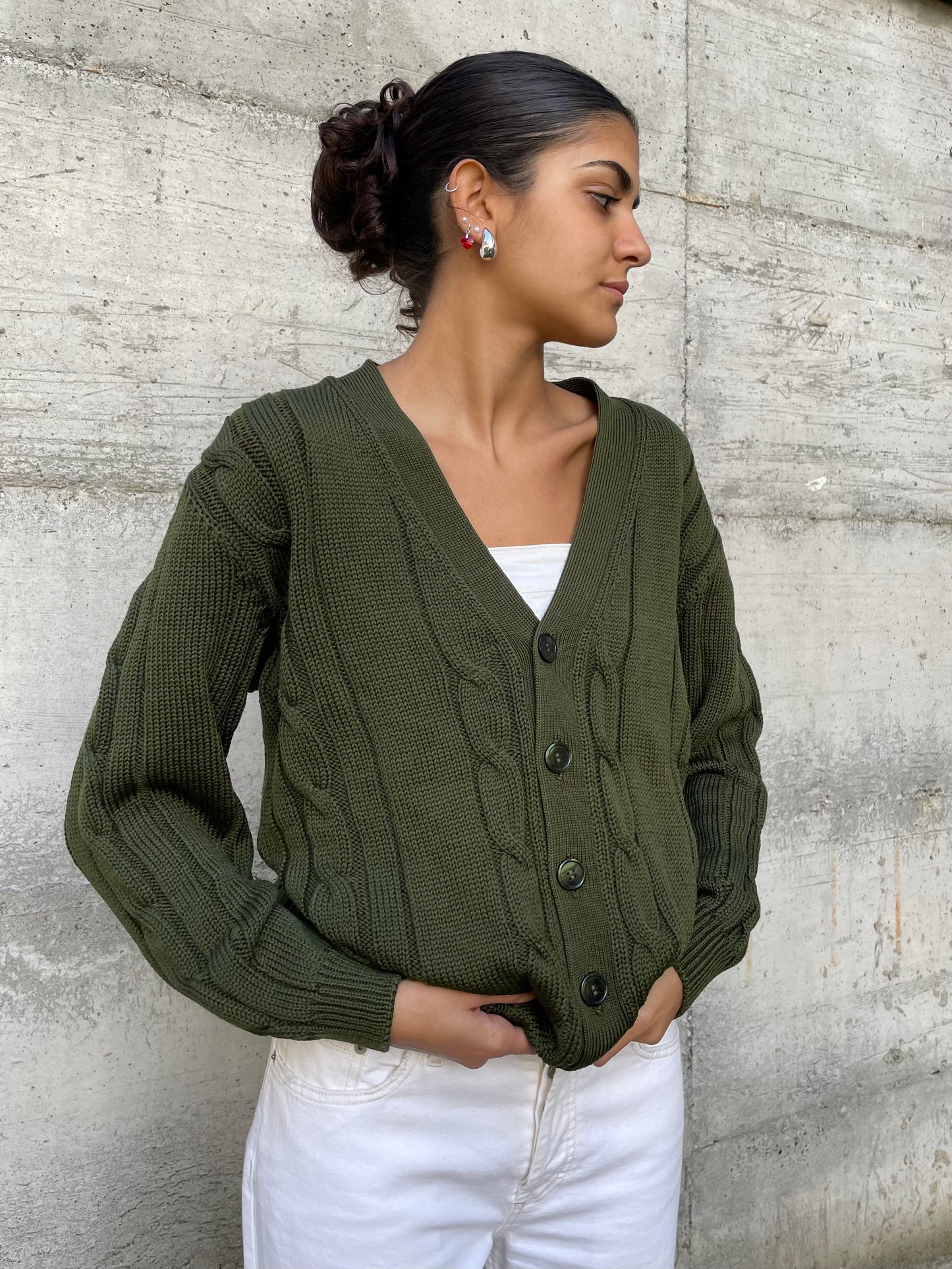 Cardigan sartoriale in misto lana e cotone - taglia M/L