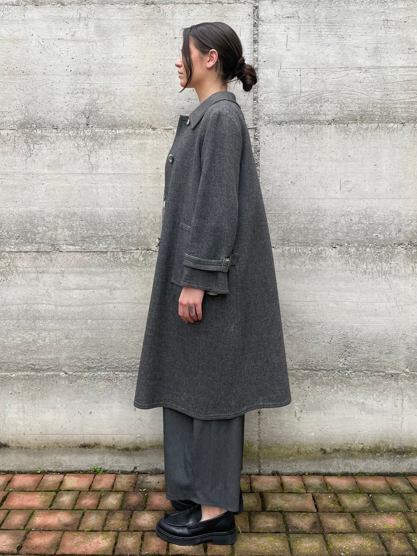 Spolverino mezza stagione lana cotta grigio - M