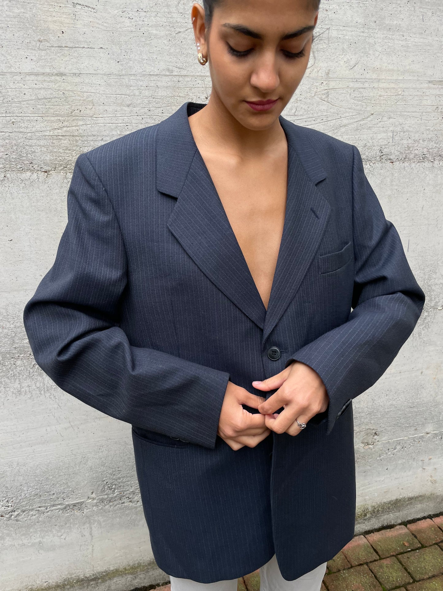 Blazer sartoriale blu navy gessato - taglia S uomo