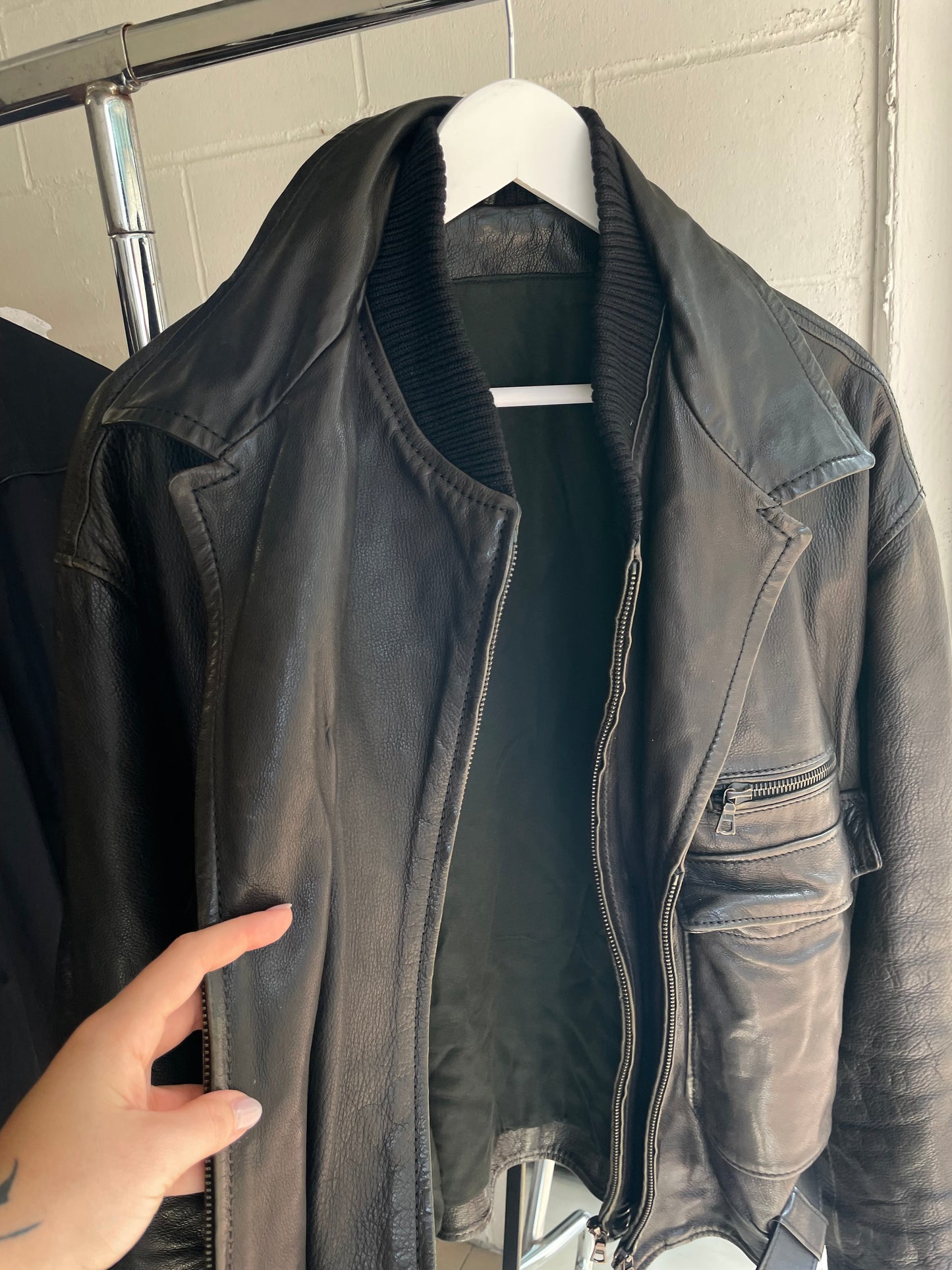 Chiodo vintage distressed in vera pelle - L uomo