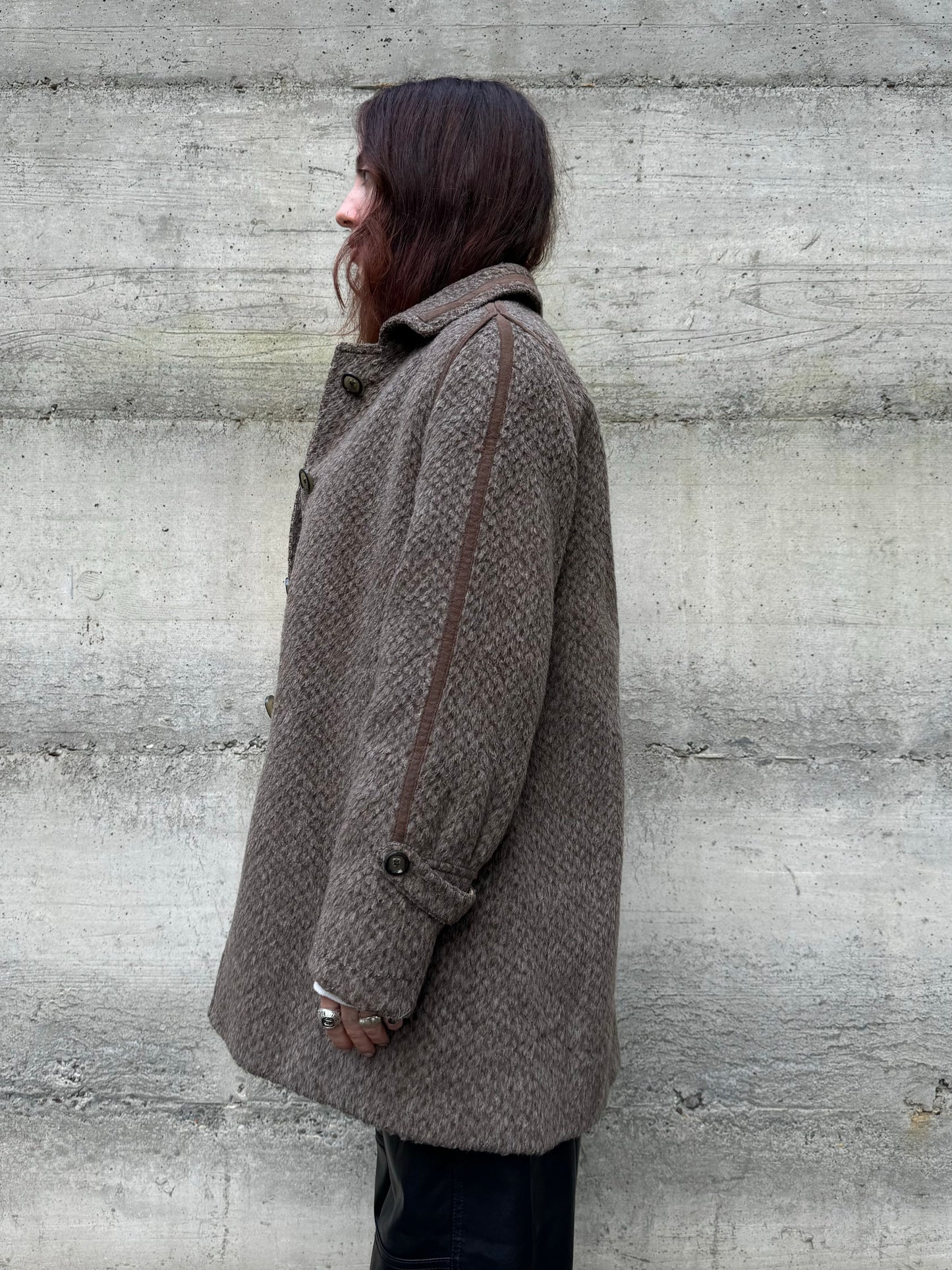 Cappottino Loden spigato color fango, misto lana e alpaca