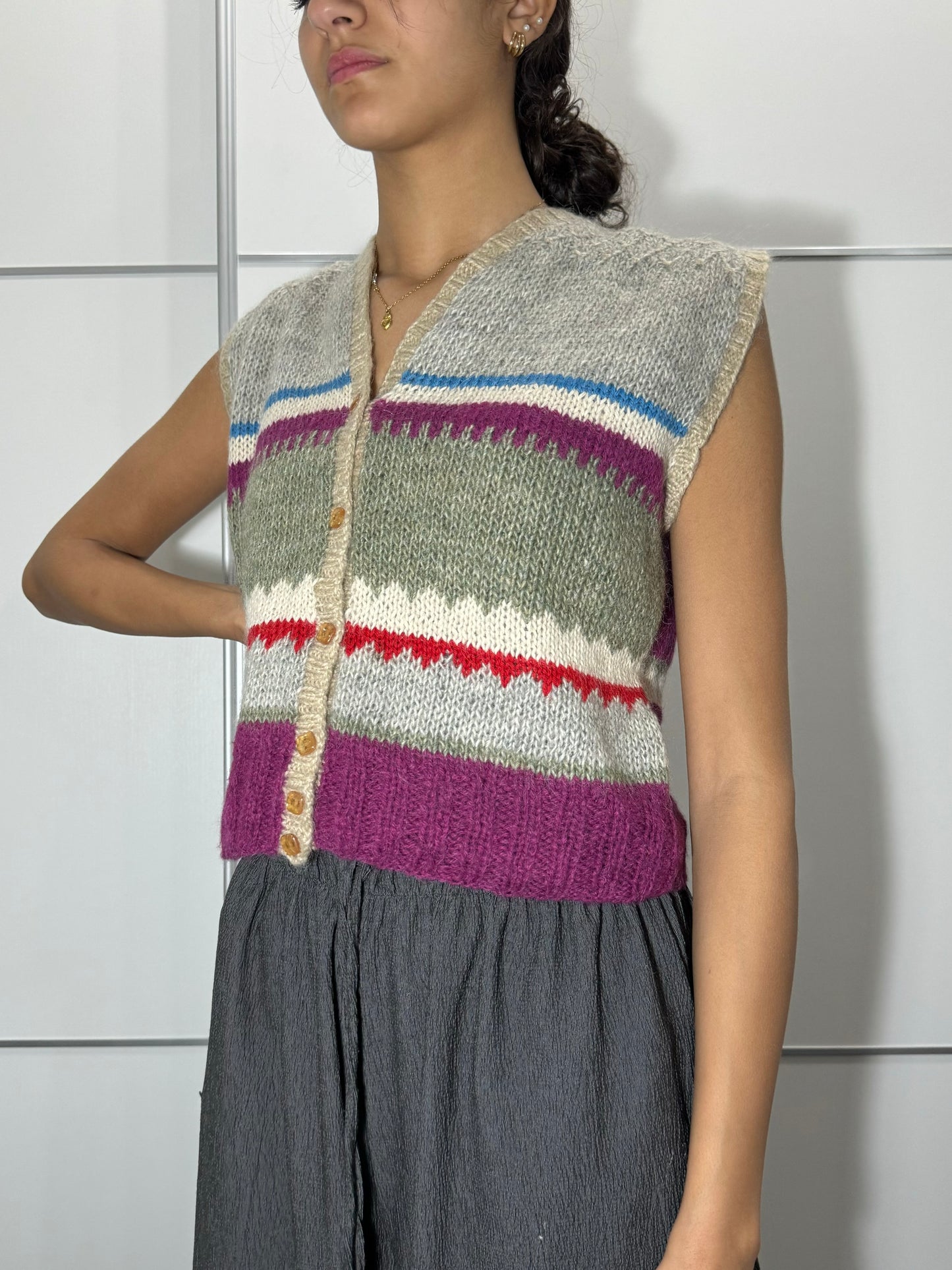 Gilet cropped crochet multicolor in lana