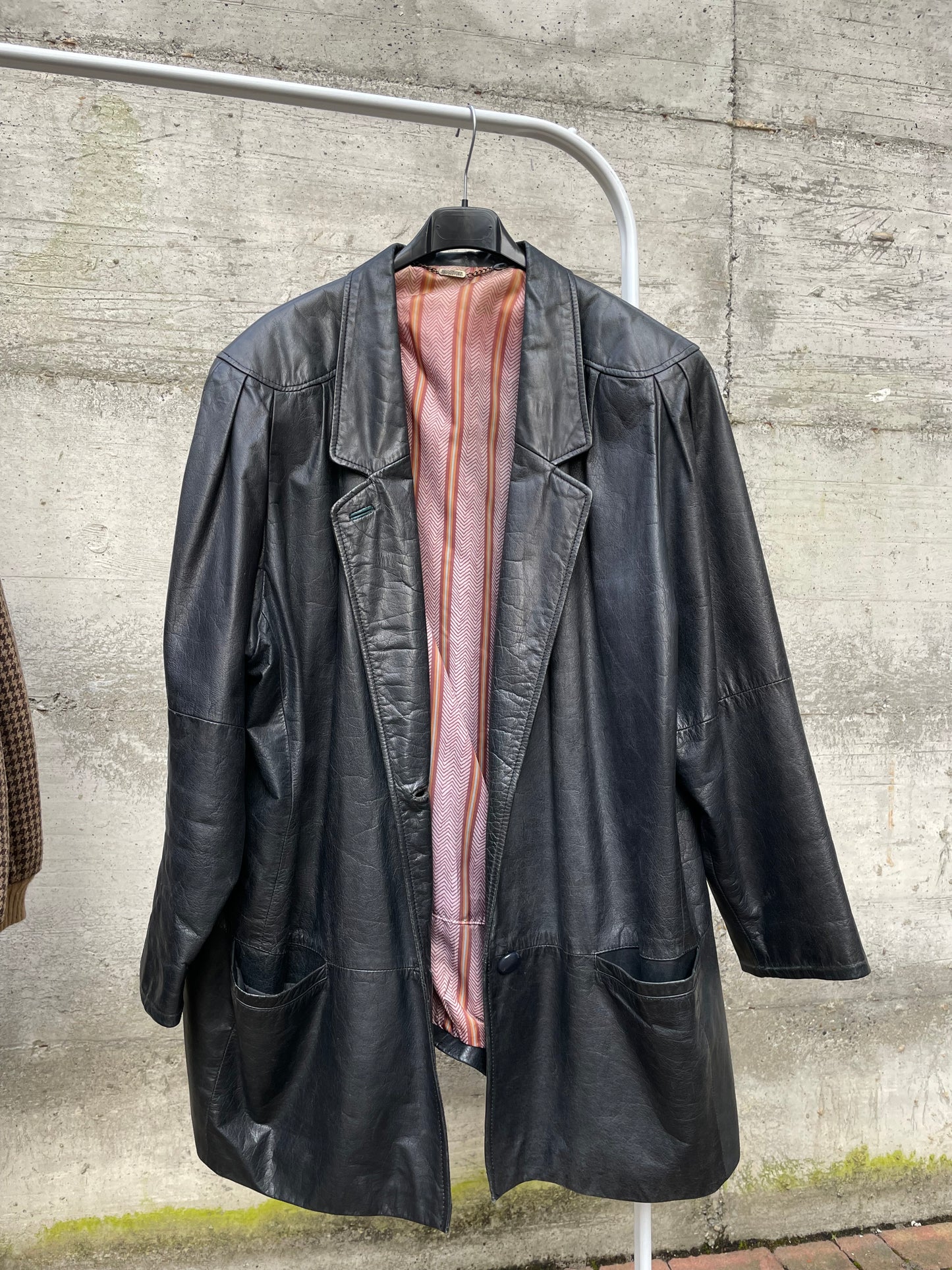 Giacca vera pelle nera 80s liscia