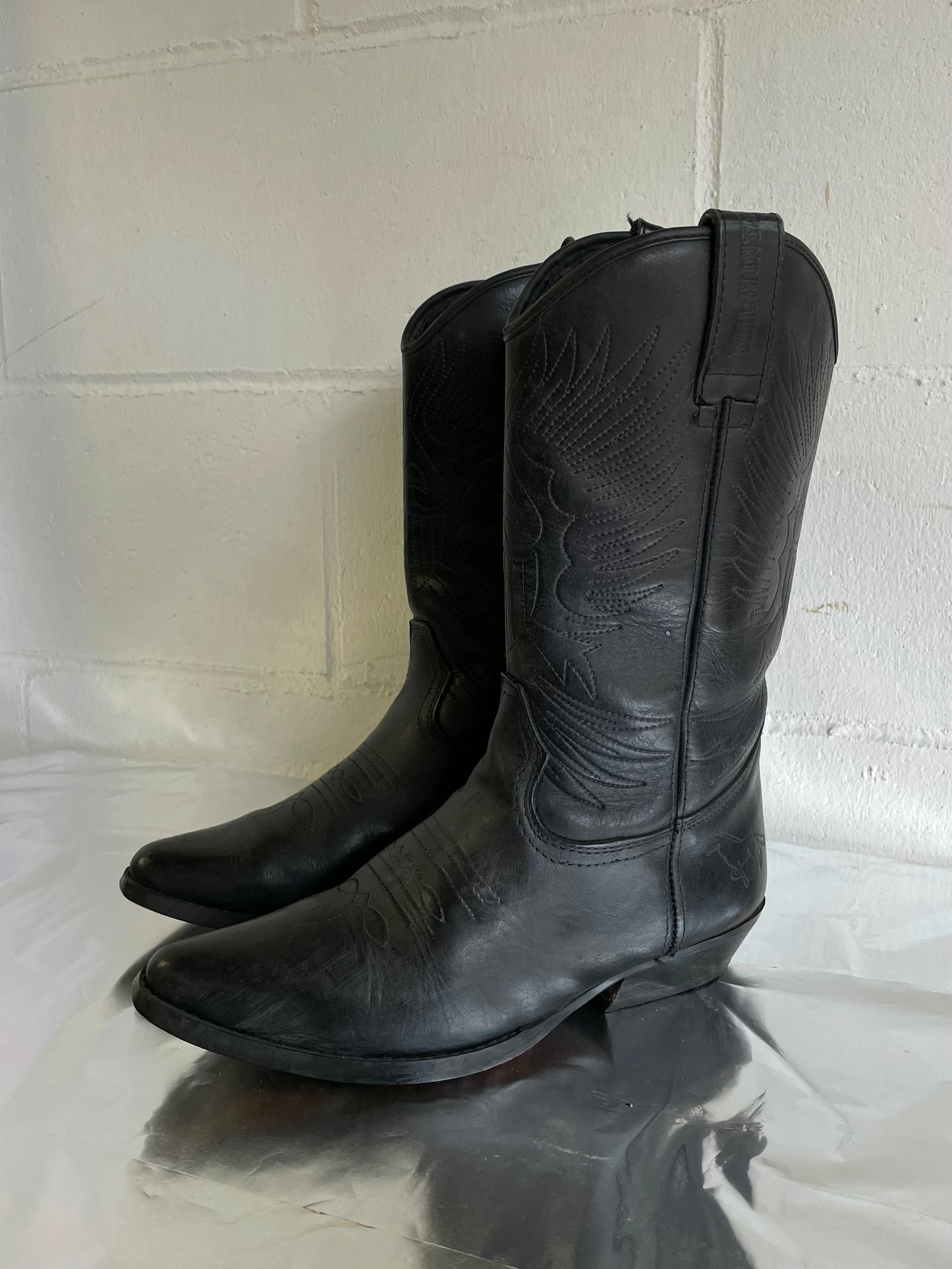 EU 39 - Texano vintage vera pelle nero, originale americano