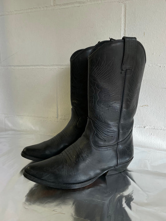 EU 39 - Texano vintage vera pelle nero, originale americano