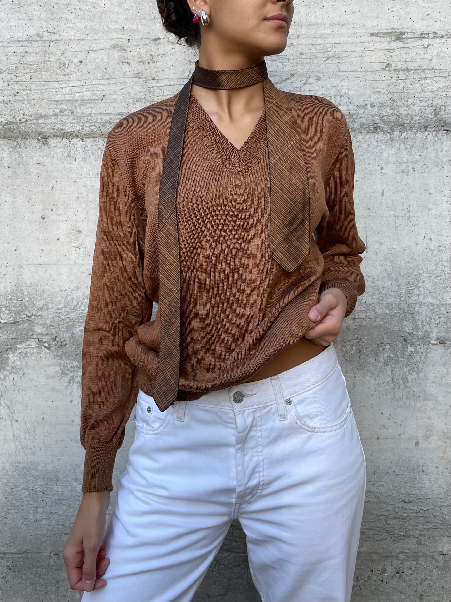 Maglioncino sartoriale 100% cotone scollo a V - taglia M