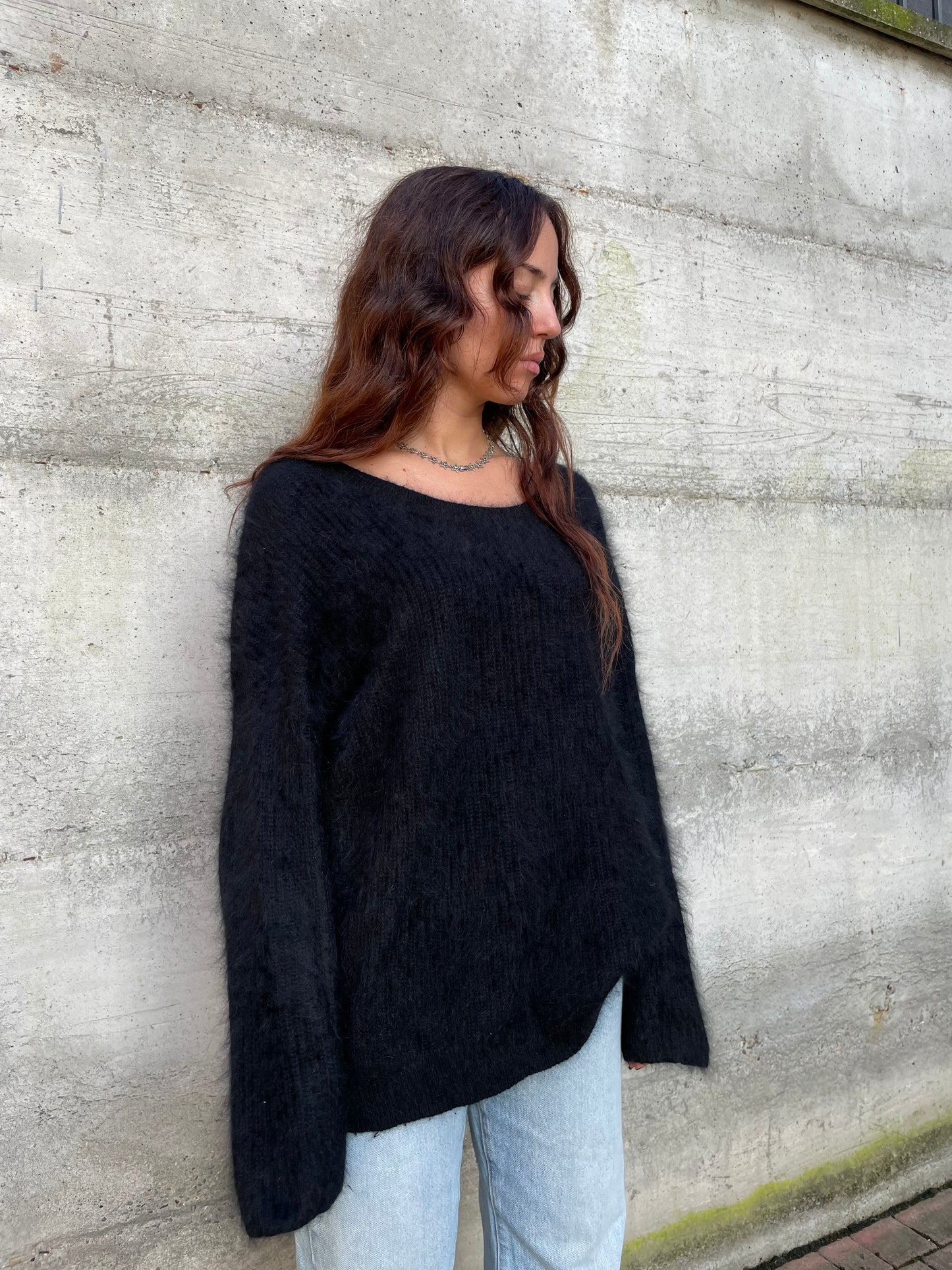 Maxi maglione nero in lana d'angora - taglia unica