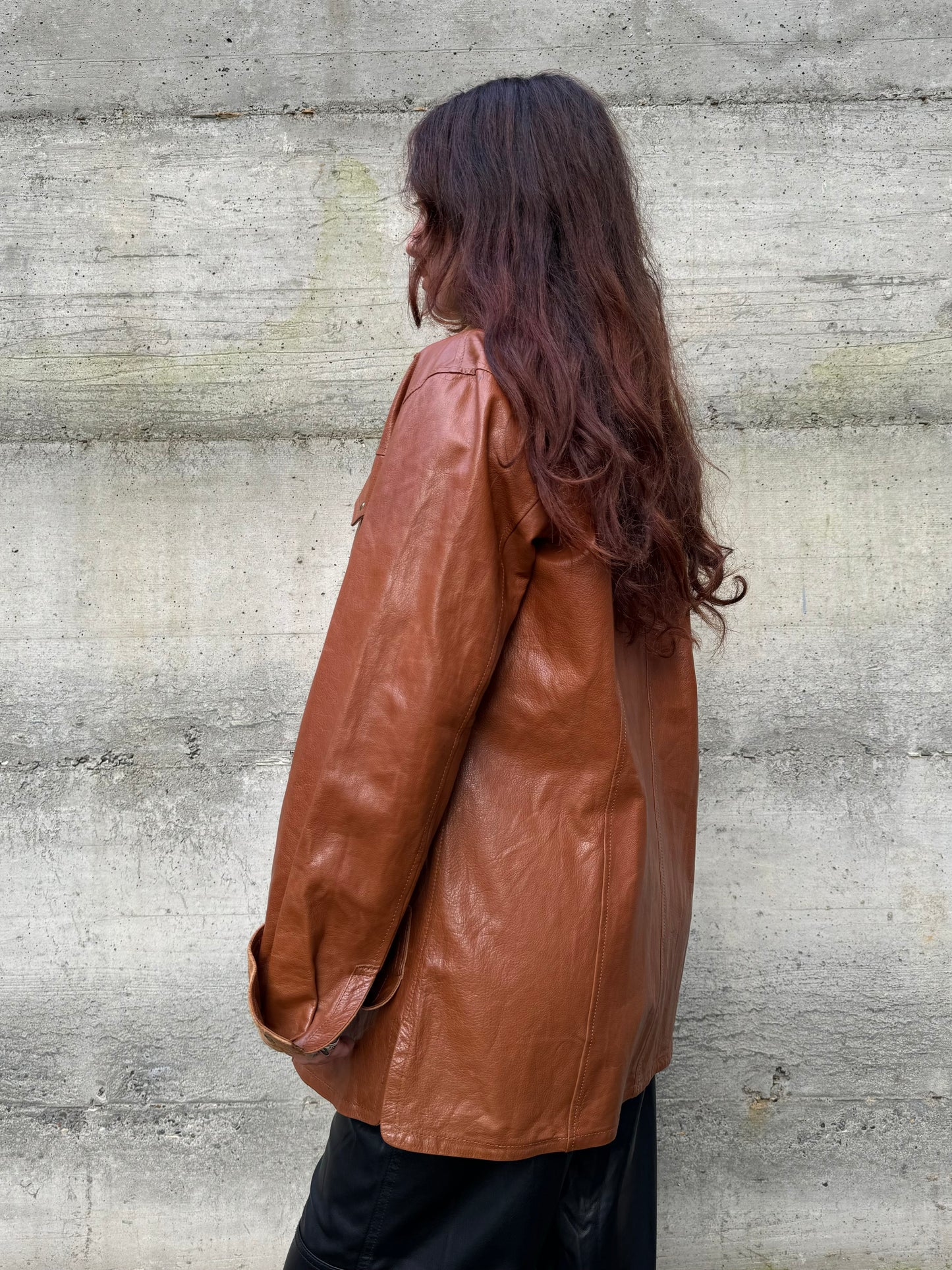 Overshirt double face in cuoio e renna color cognac