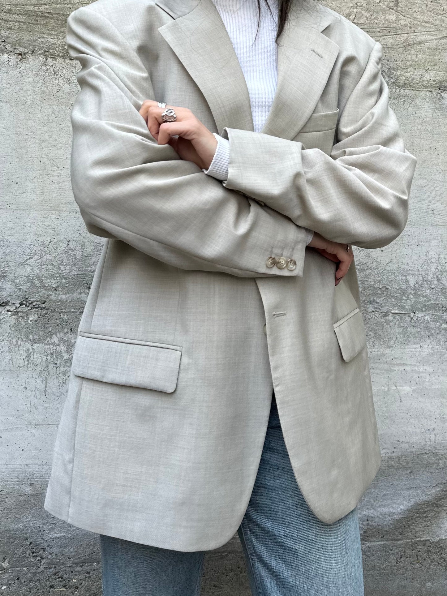 Blazer oversize sabbia in fresco lana