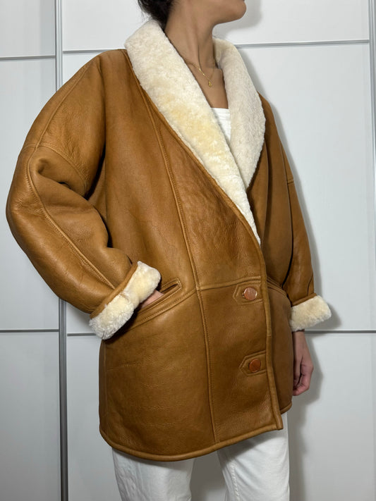 Montone originale Shearling in pelle caramello - taglia 46it donna