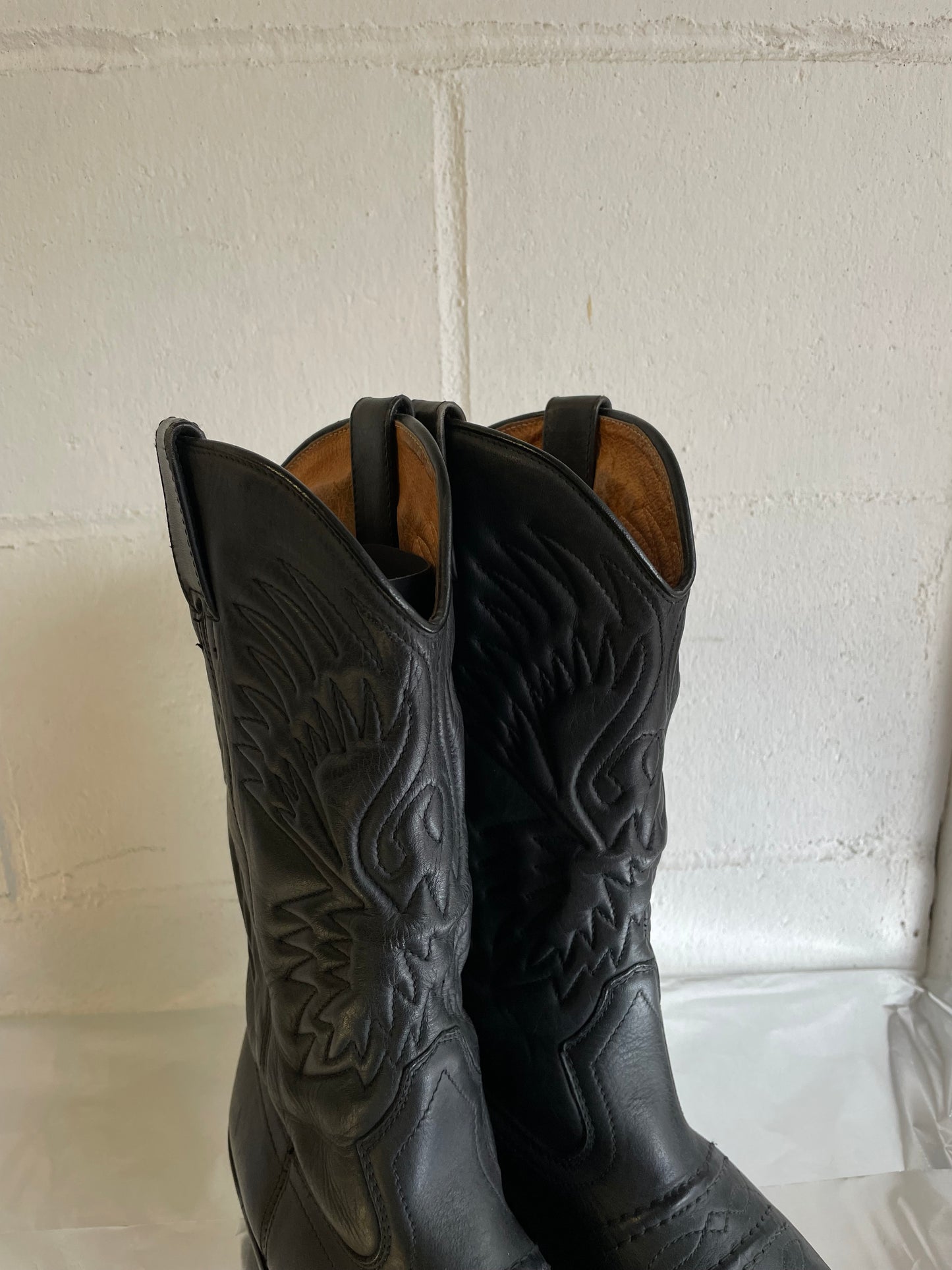 EU 38.5/39 - Texano vintage al polpaccio in vera pelle nero