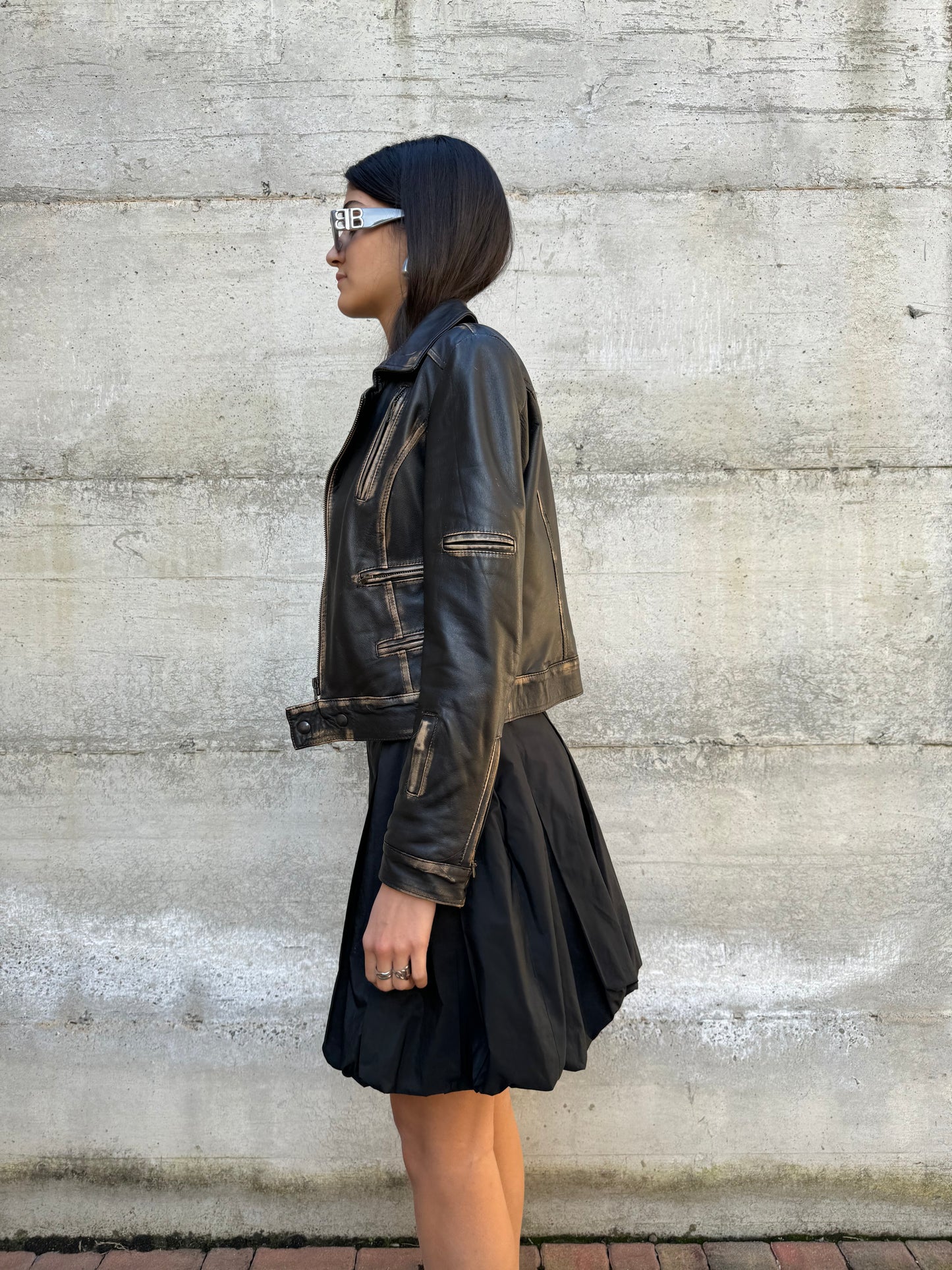 Biker slim in vera pelle nappata effetto used