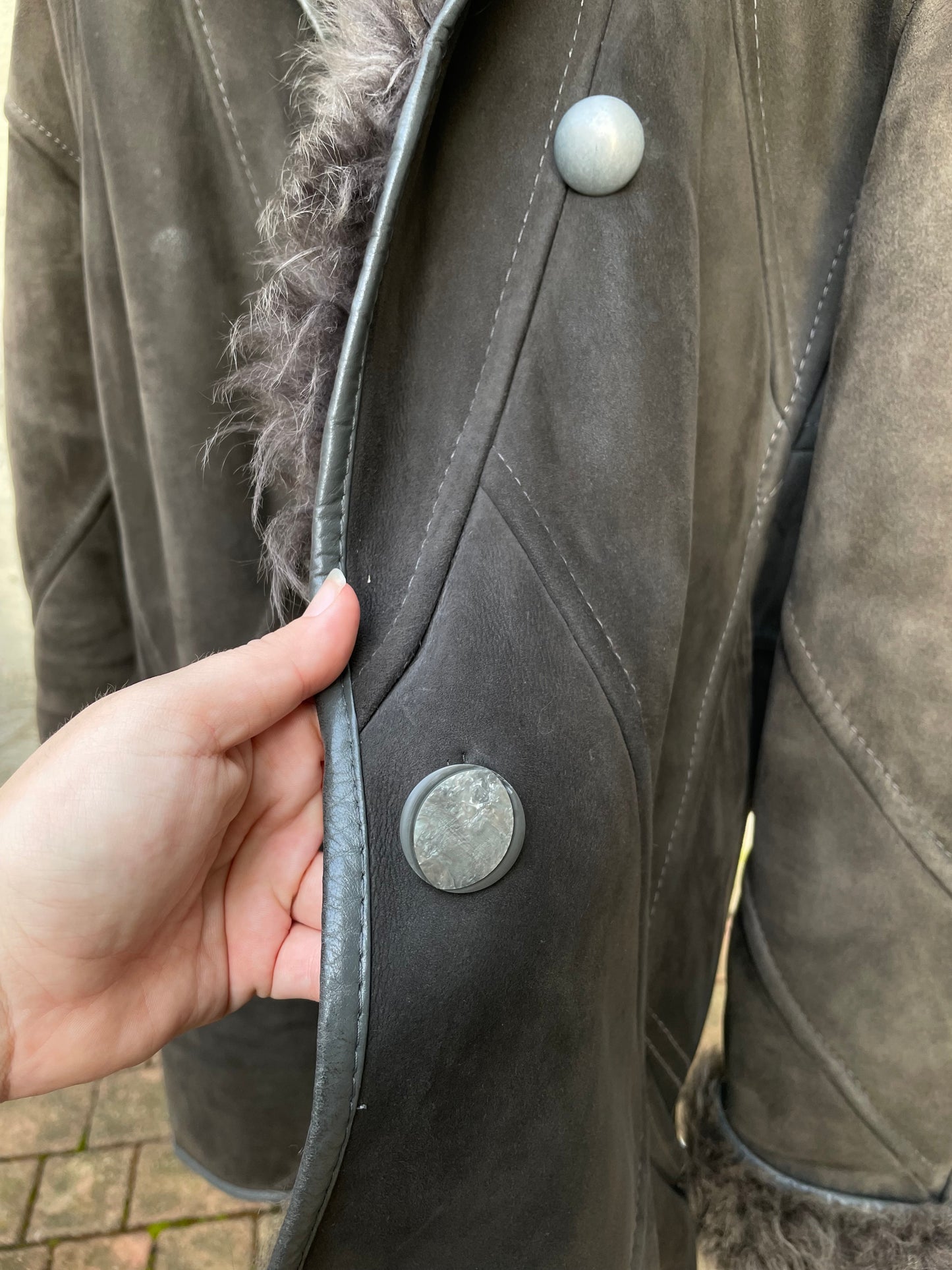 Montone originale Shearling a pelo lungo grigio topo